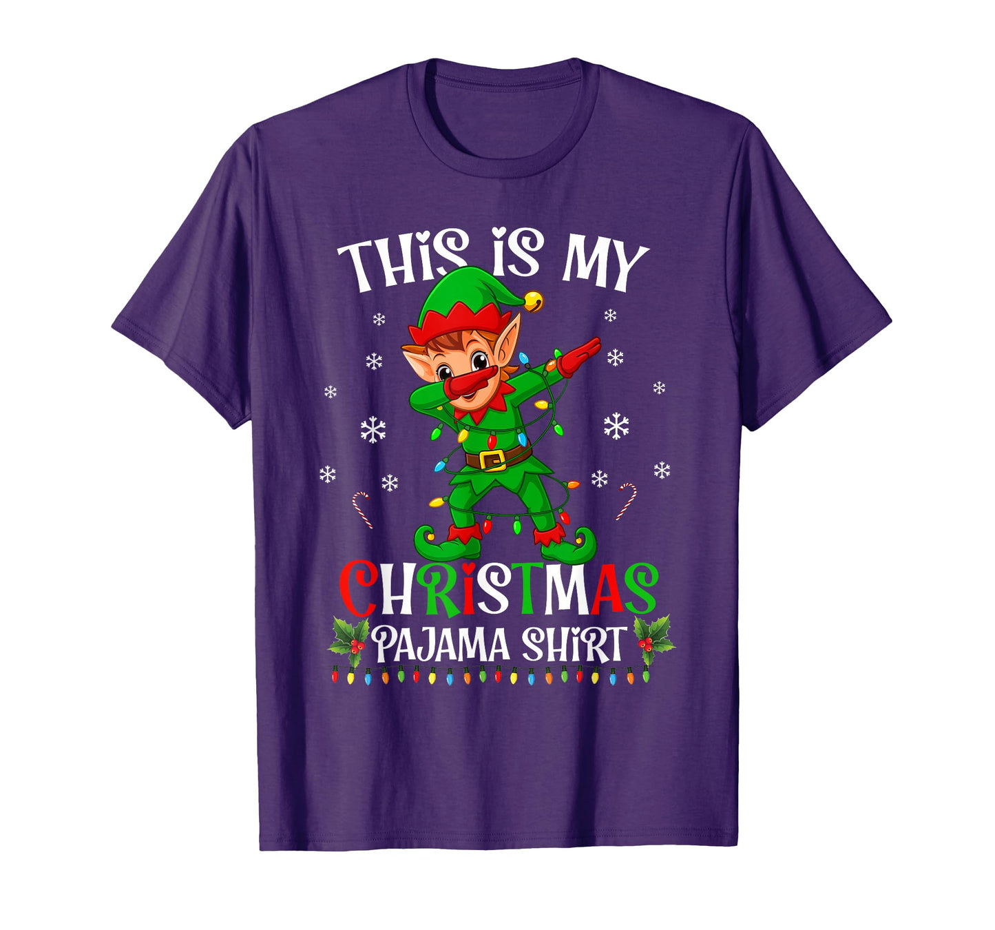 This is My Christmas Pajama Shirt Funny Elf Dabbing Lights T-Shirt