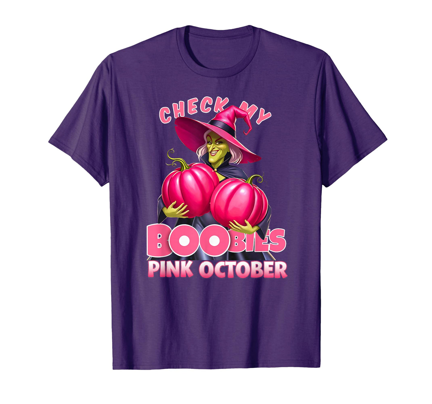 Halloween Witch Check My Boobies Pink October Trick & Treat T-Shirt