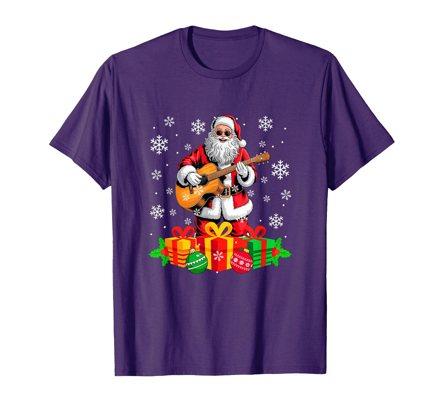Santa Playing Guitar Instrument Colorful Christmas Boxes T-Shirt