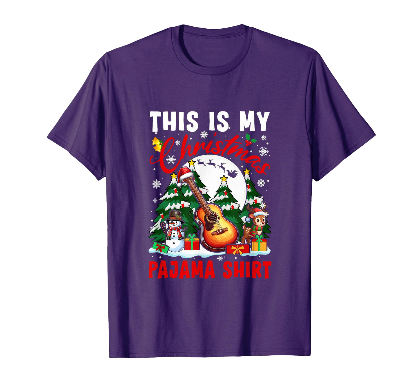 My Christmas Pajama Shirt Santa Guitar Snowman Instrument T-Shirt
