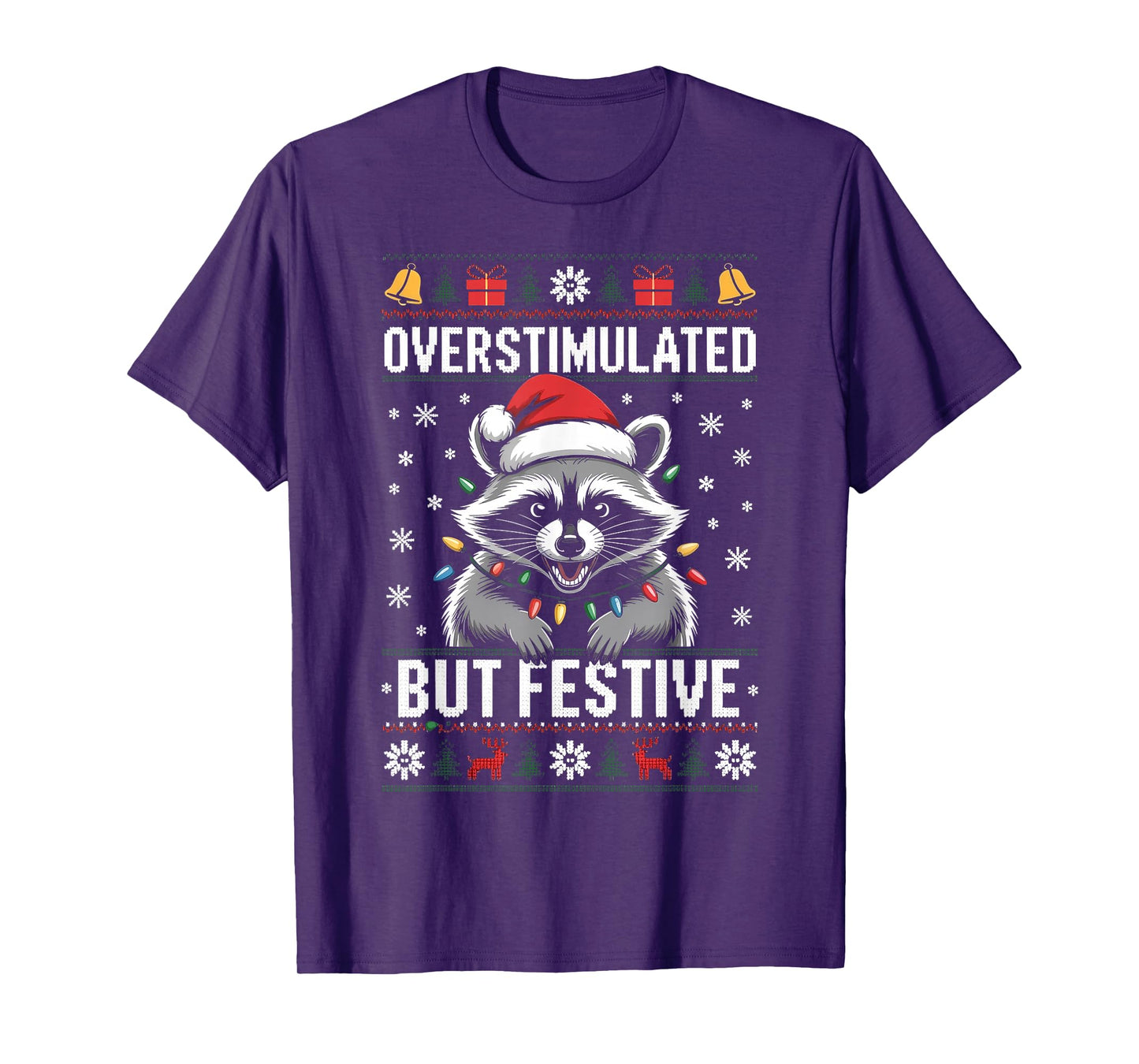 Overstimulated But Festive Possum Christmas Pajamas Ugly T-Shirt