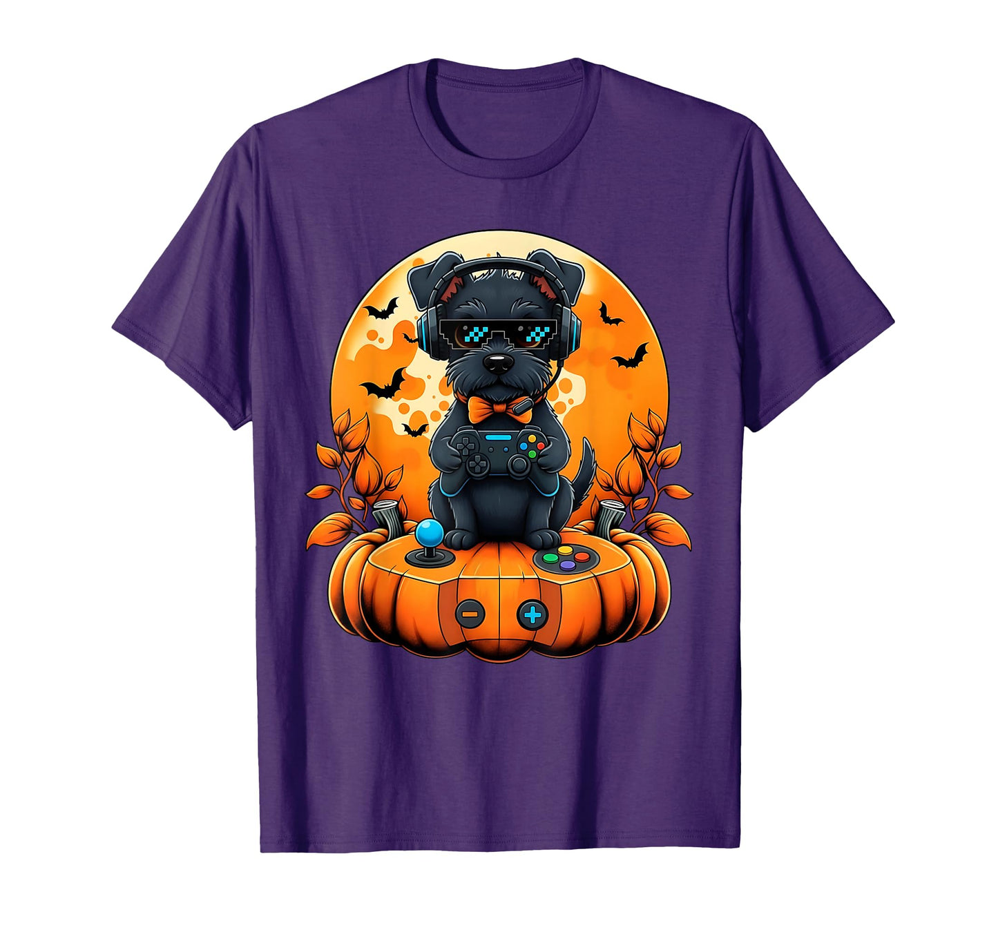 Retro Gamer Black Dog Pumpkin Halloween Fall Autumn Season T-Shirt