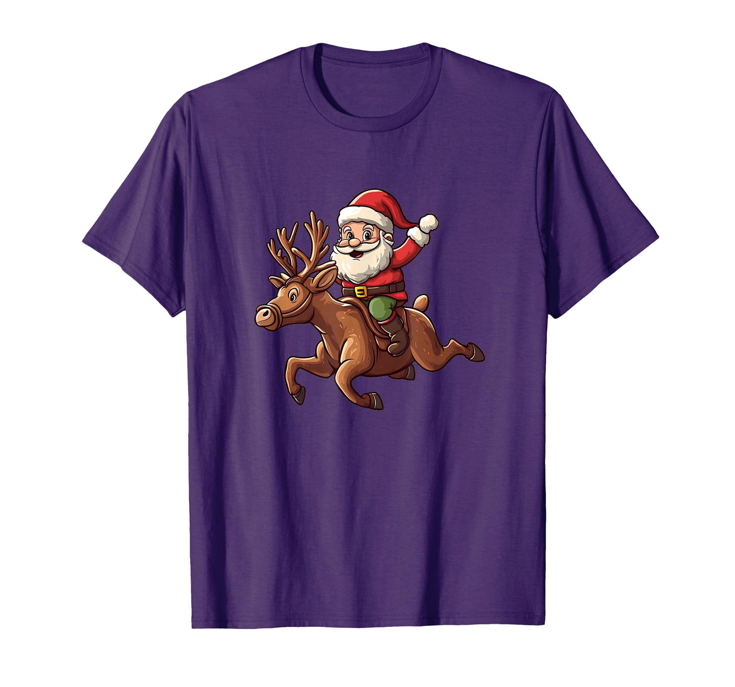 Festive Santa Claus Saddles Up on a Pretty Reindeer T-Shirt