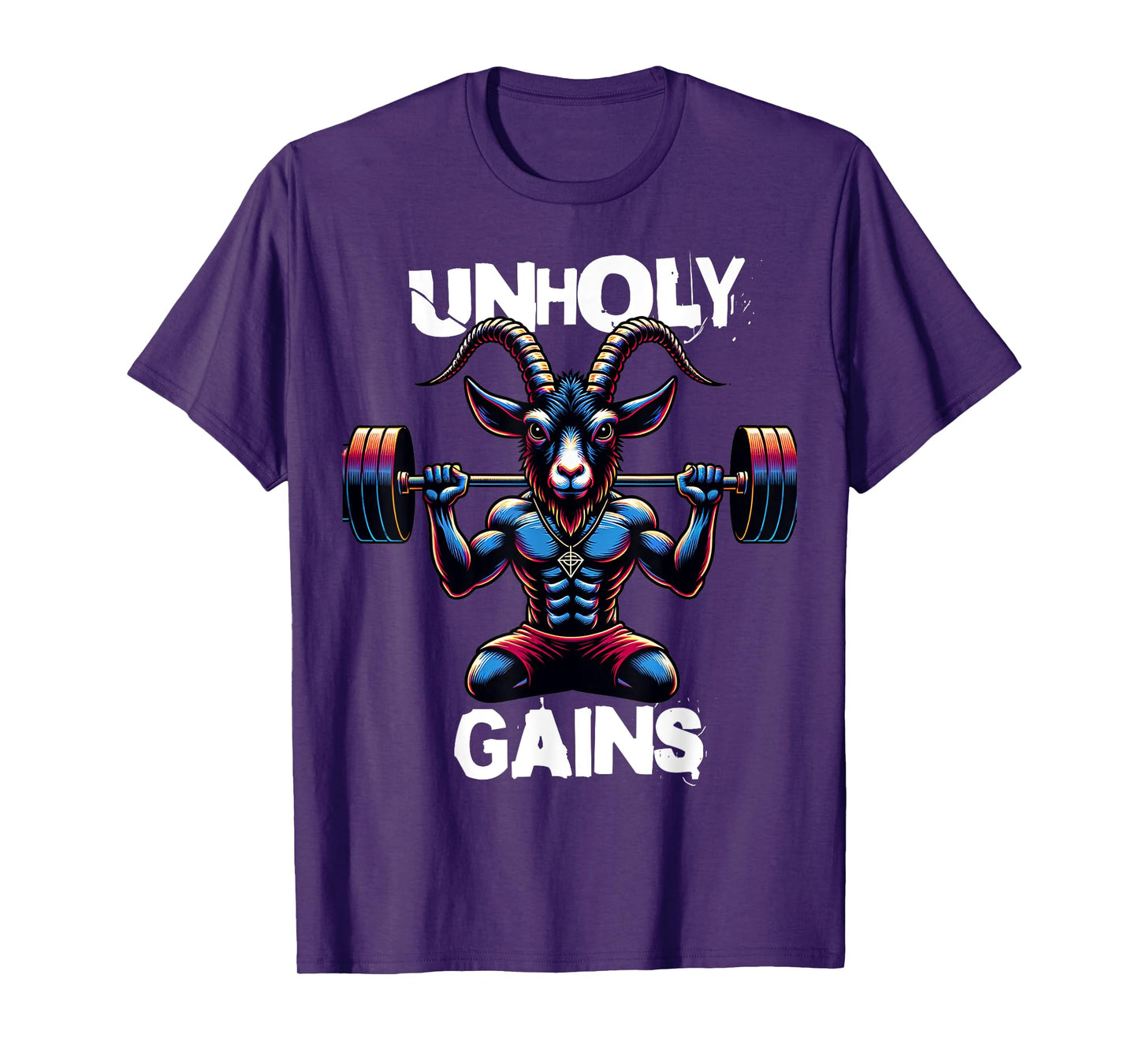 Unholy Gains Satanic Workout Devil Worship Goat Baphomet Gym T-Shirt