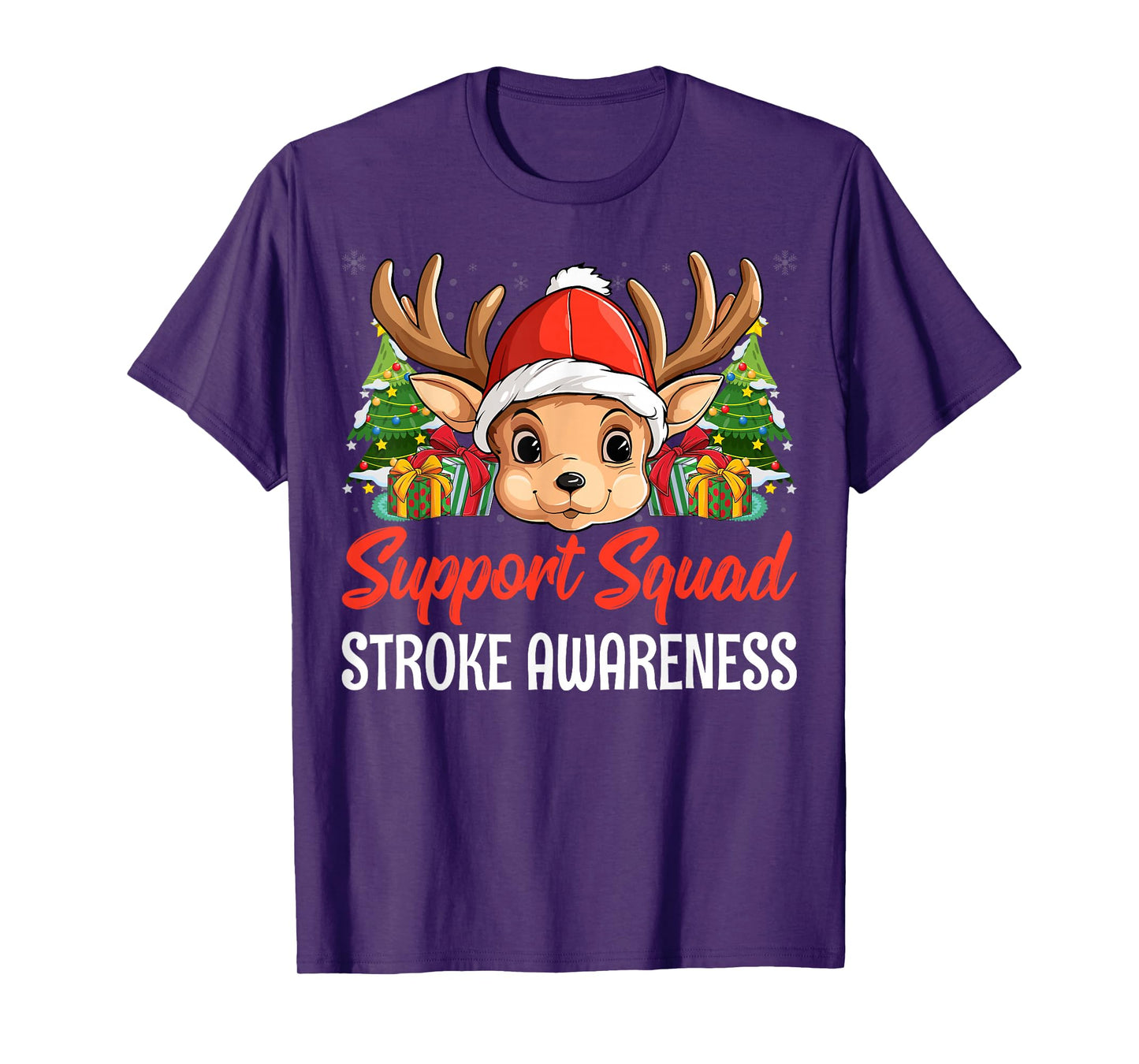Support Squad Stroke Awareness Reindeer Santa Hat Christmas T-Shirt