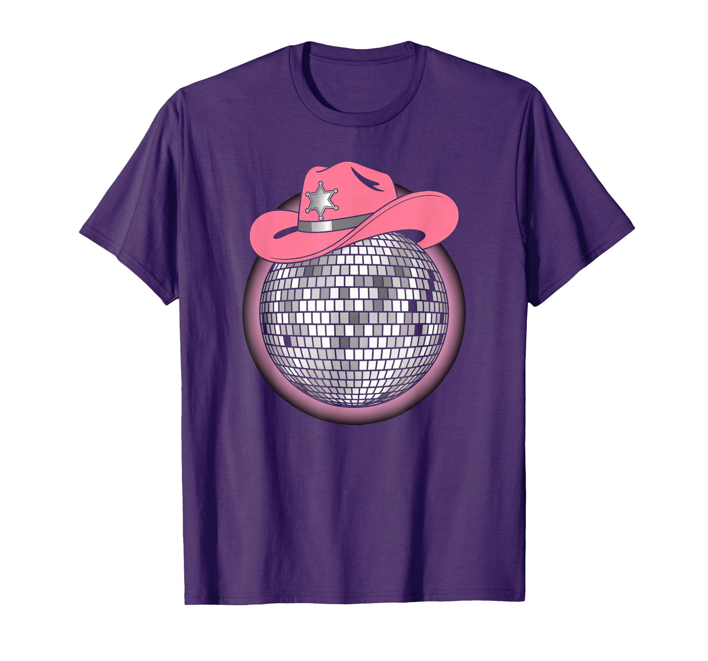 disco ball vintage pink cowboy hat discoball party woman T-Shirt