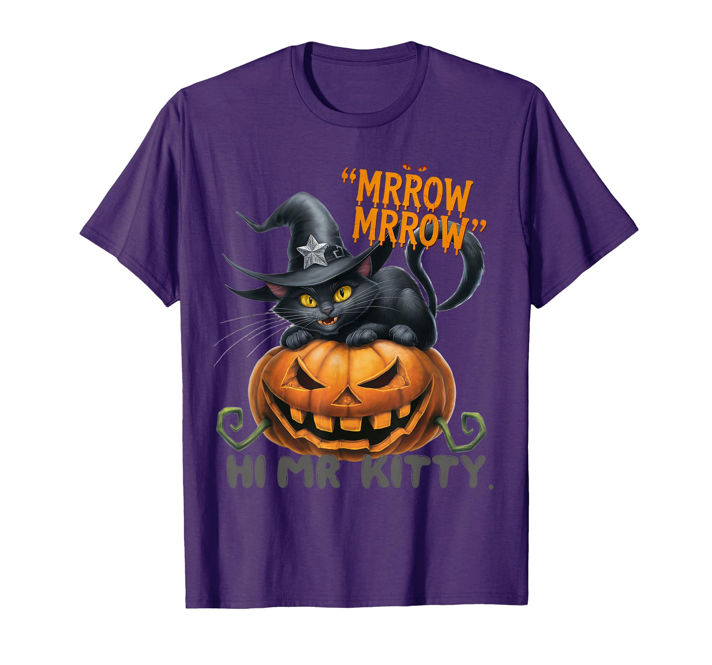 Funny Spooky Black Cat “Mrrrow Mrrrow” Halloween Pumpkin T-Shirt