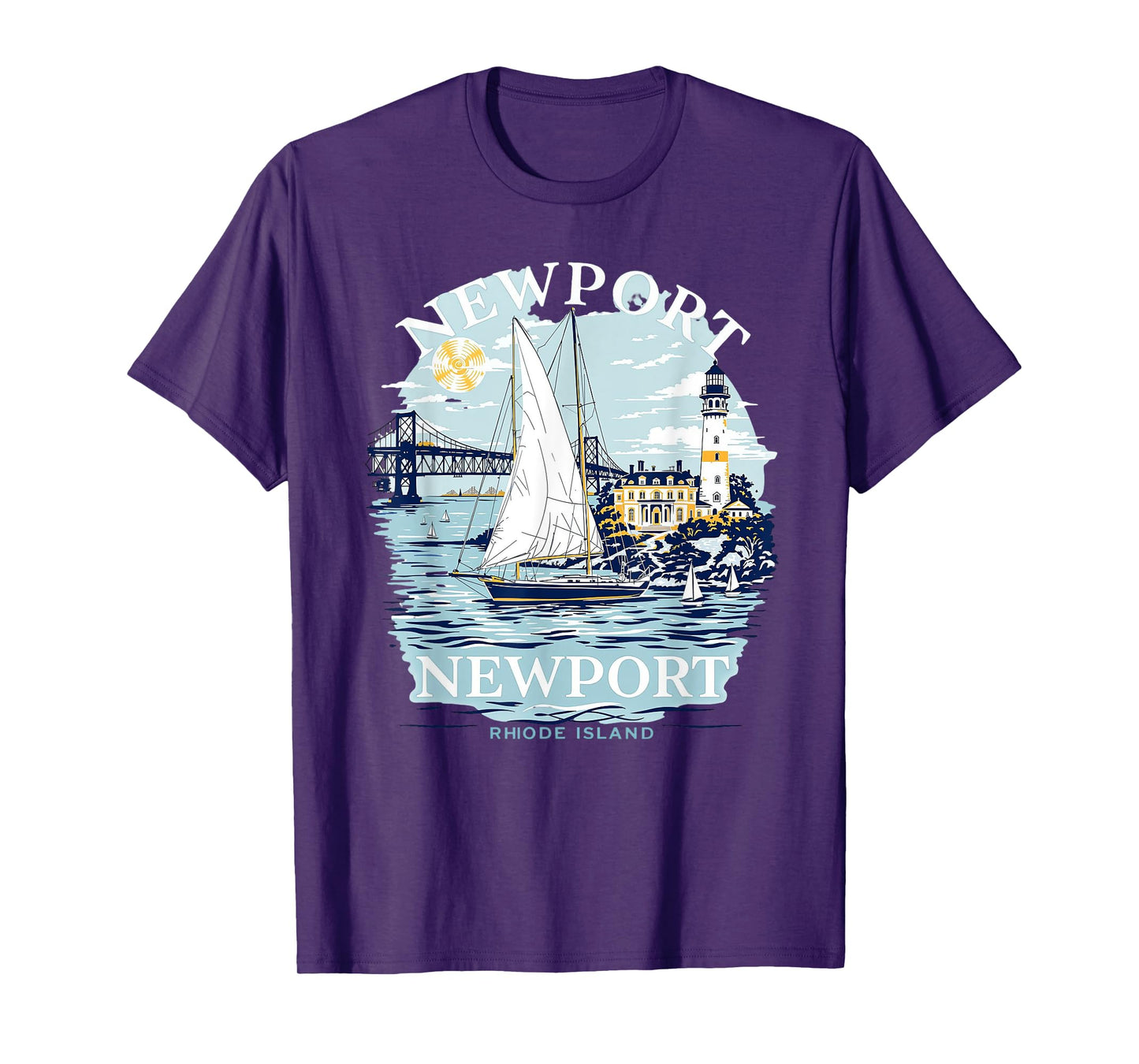 Vintage Newport Rhode Island Sunset Coastal Cityscape T-Shirt