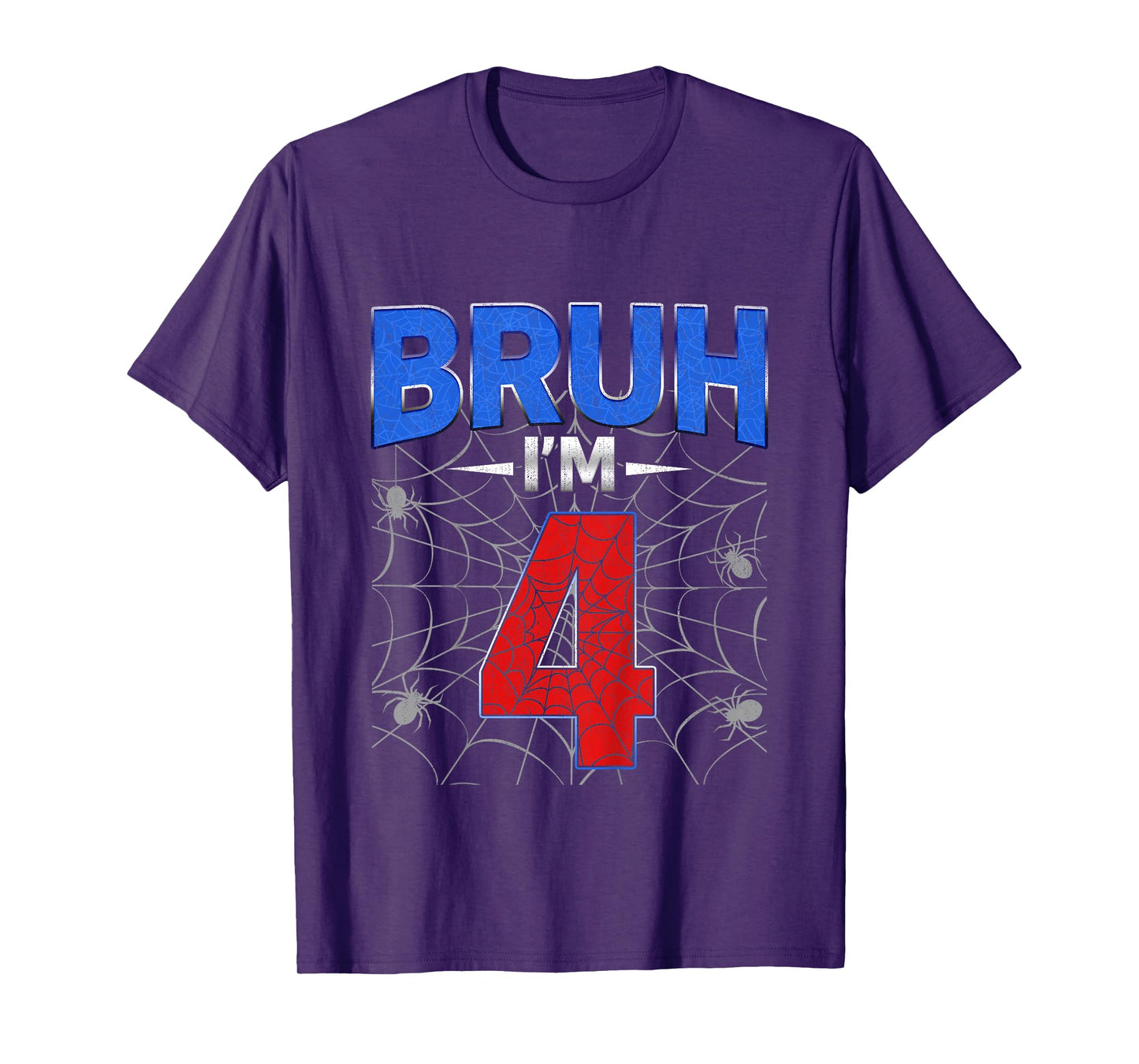 Kids Bruh I'm 4 Year Old Funny 4th Birthday Boys Kids Spider Web T-Shirt