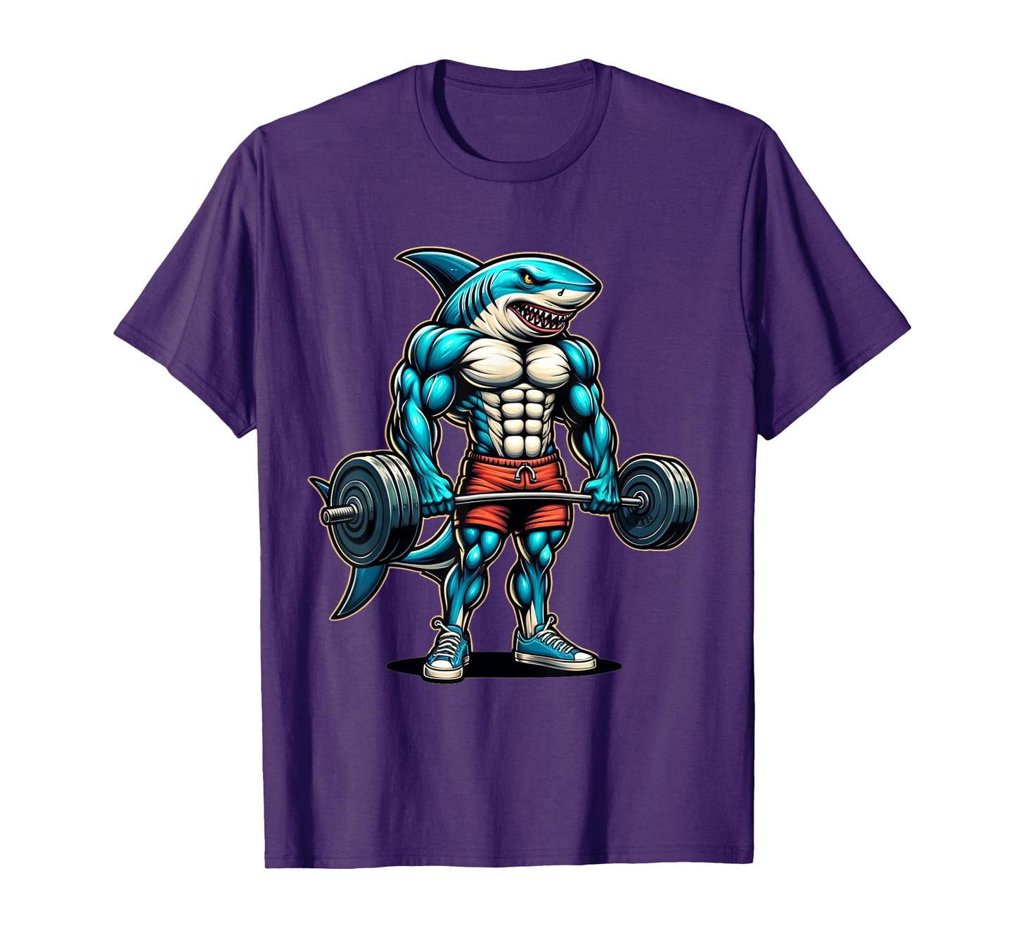 Funny Cool Shark Weightlifting Bodybuilder Muscle Fitness T-Shirt