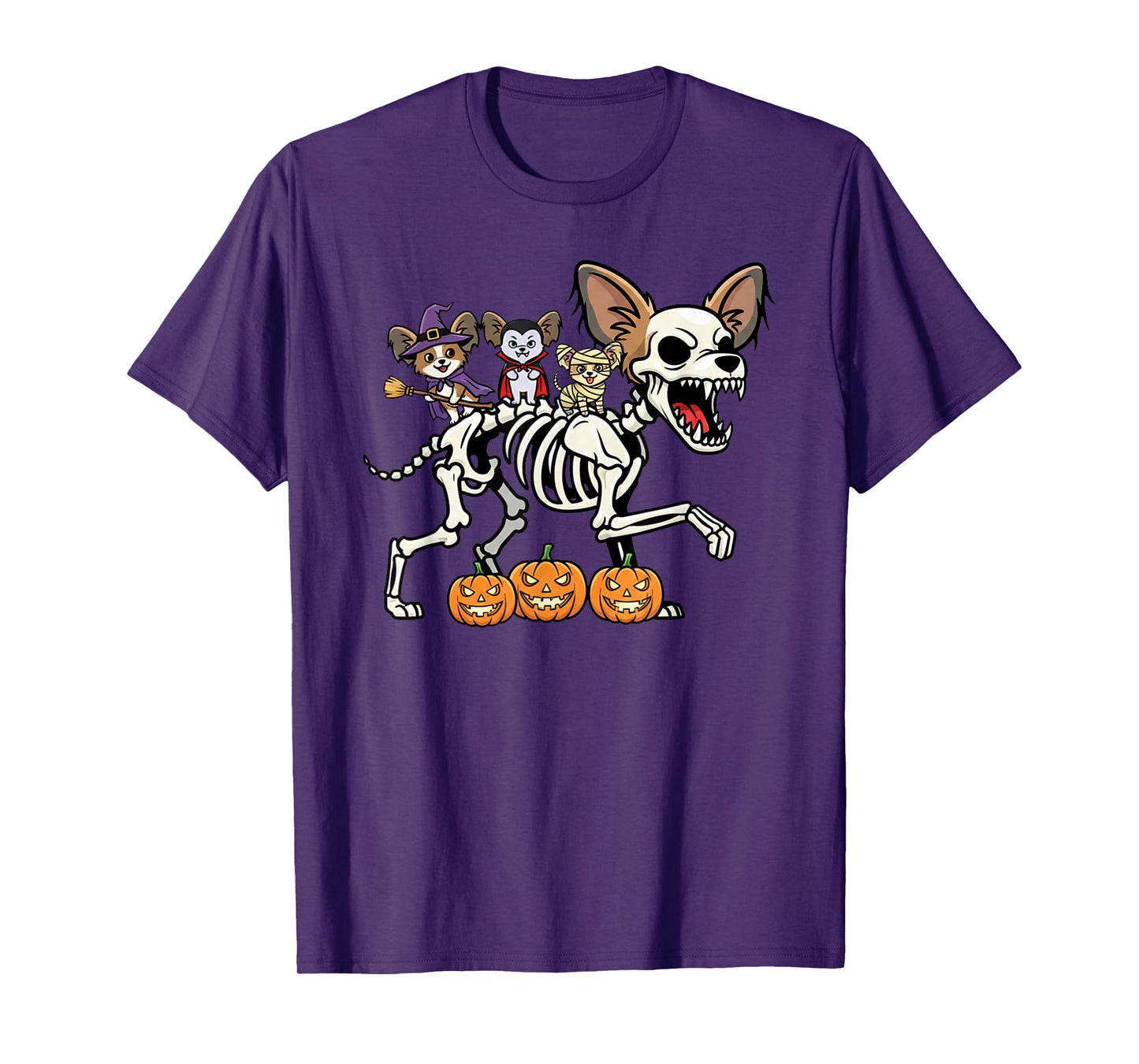 Papillon Dog Skeleton Mummy Witch Halloween Kids Mens Womens T-Shirt