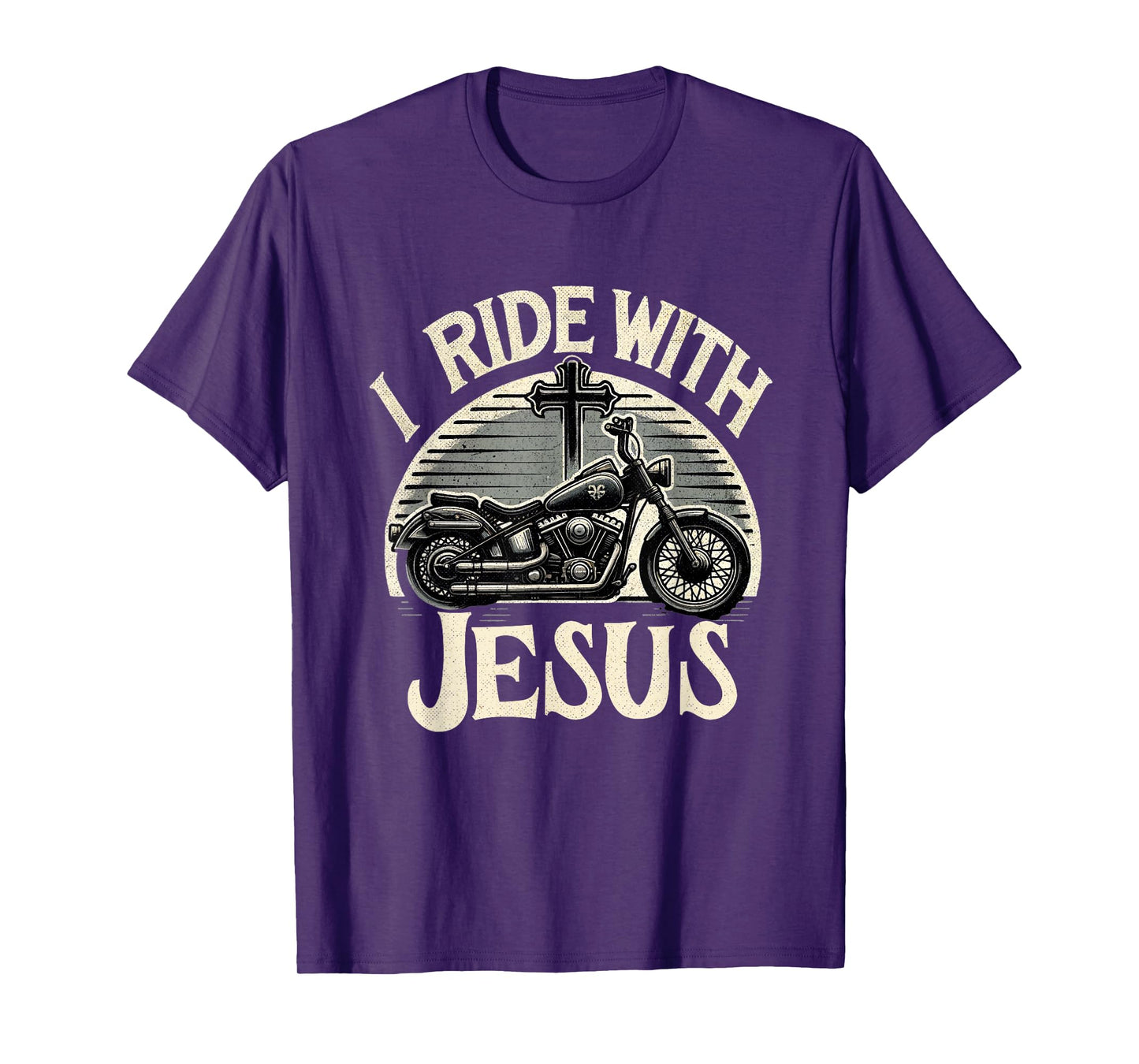 Faithful Flair I Ride With Jesus Motorcycle Christian T-Shirt, Small, Black