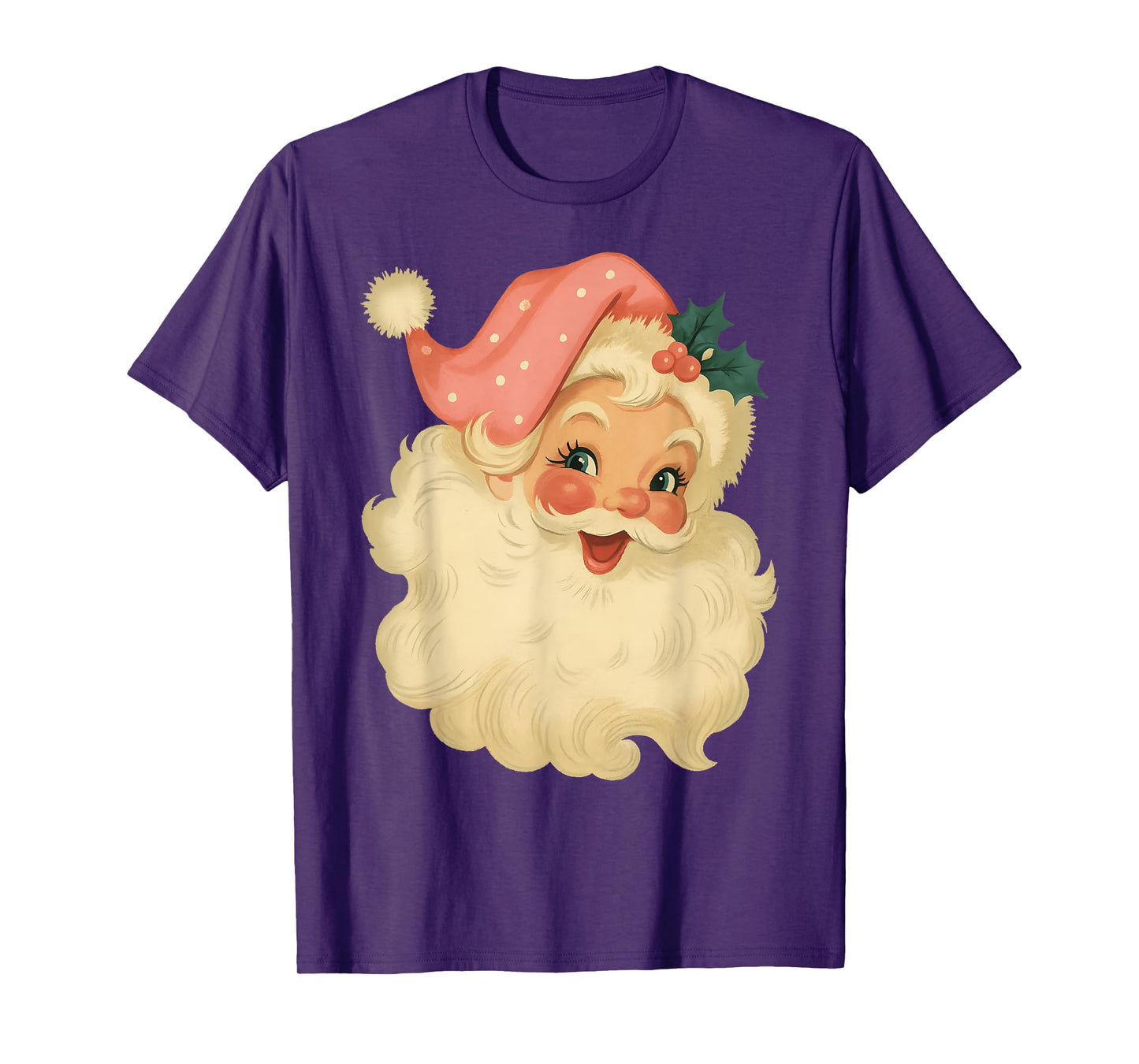 Pink Santa Claus Christmas Face Old Xmas Vintage Girl Women T-Shirt