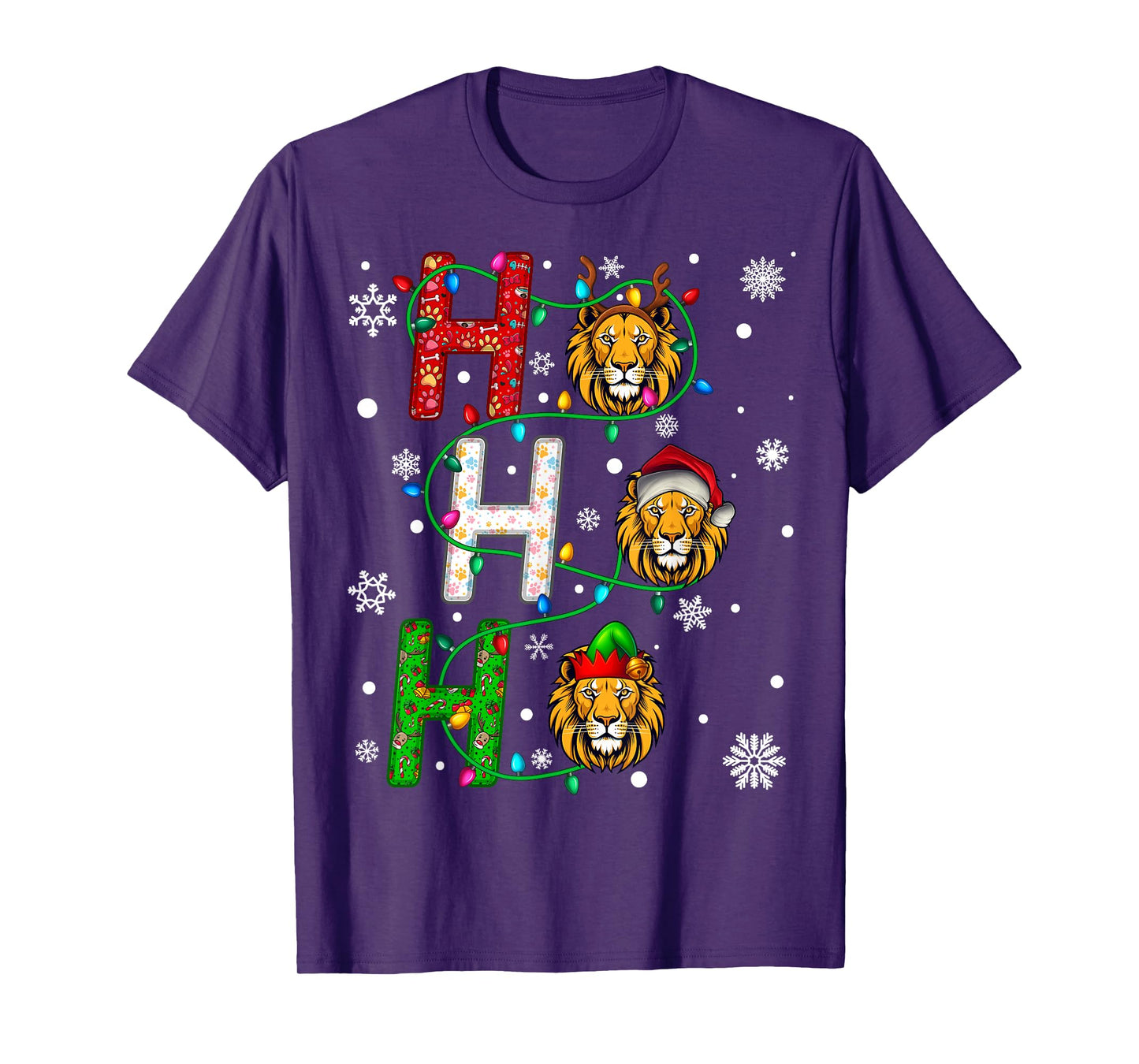 Matching Christmas Santa Hat Ho Ho Ho Lion Animal Xmas T-Shirt