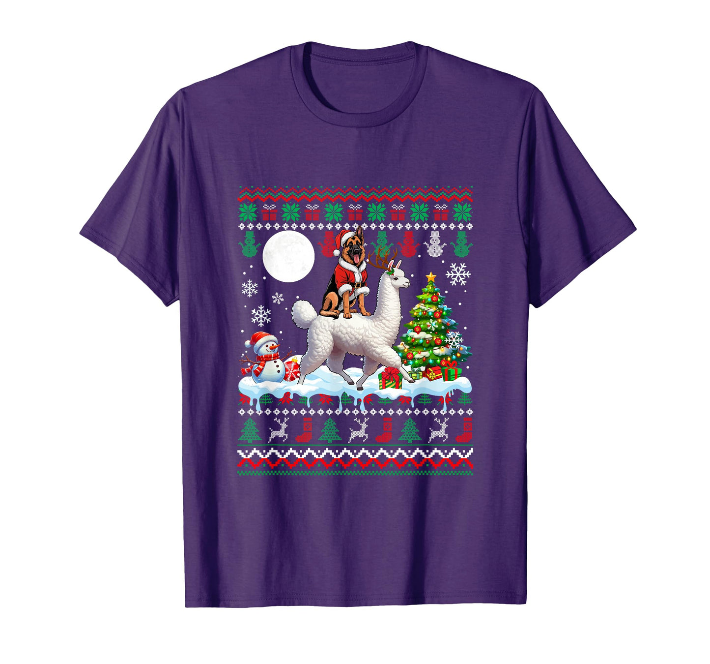 Santa German Shepherd Riding Llama Sweater Christmas Owner T-Shirt