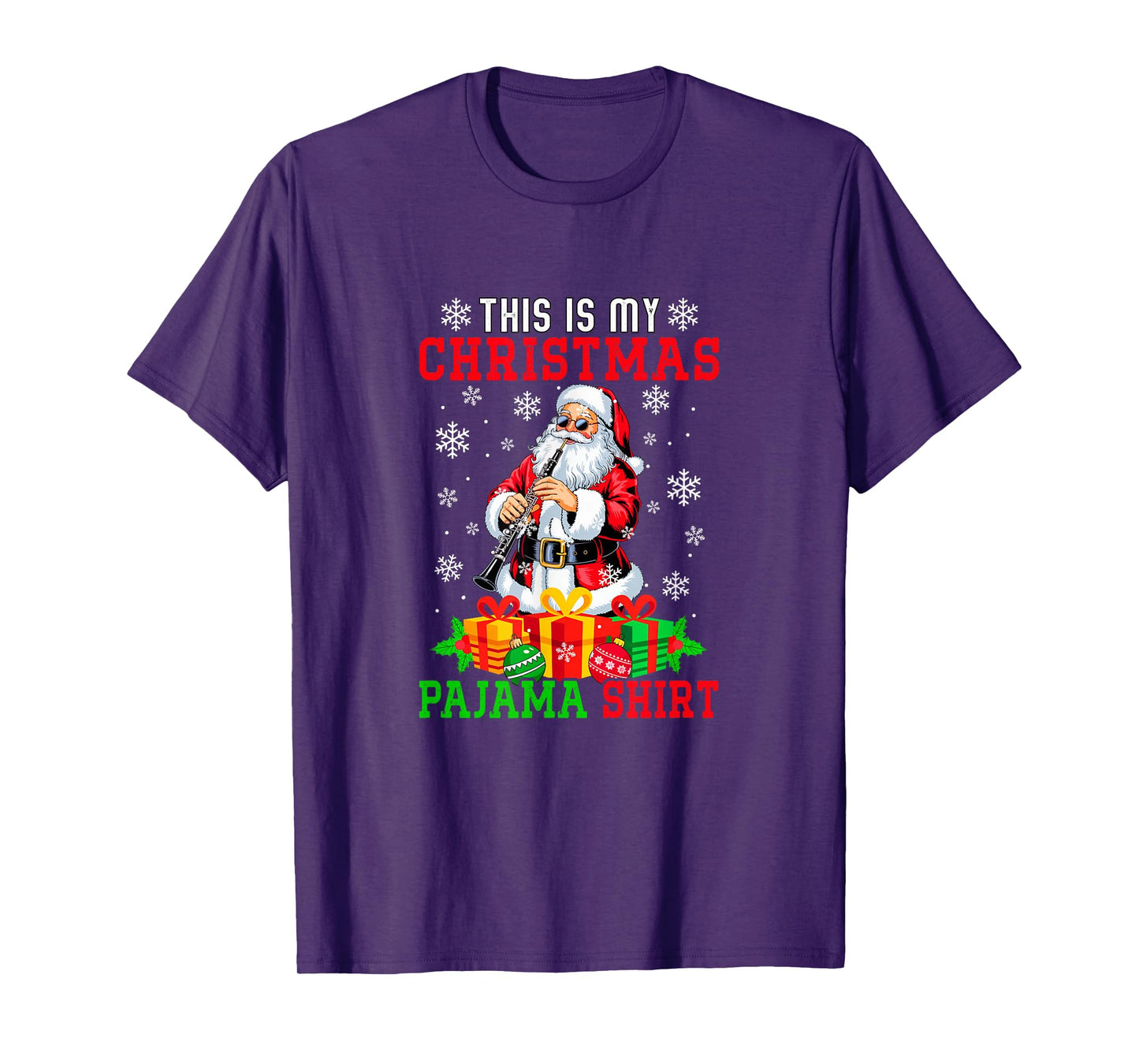 My Christmas Pajama Shirt Santa Playing Oboe Instrument T-Shirt