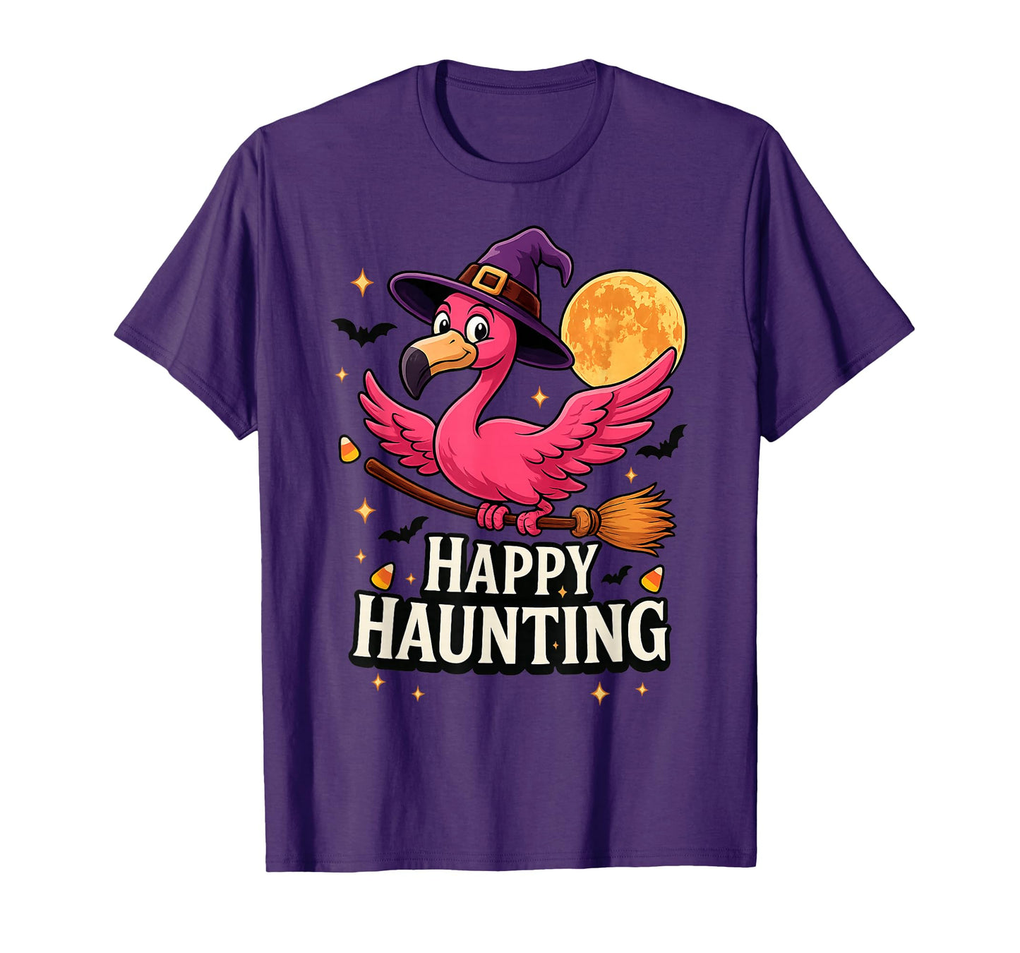 Halloween Pink Flamingo Witch Happy Haunting Women Kids Girl T-Shirt