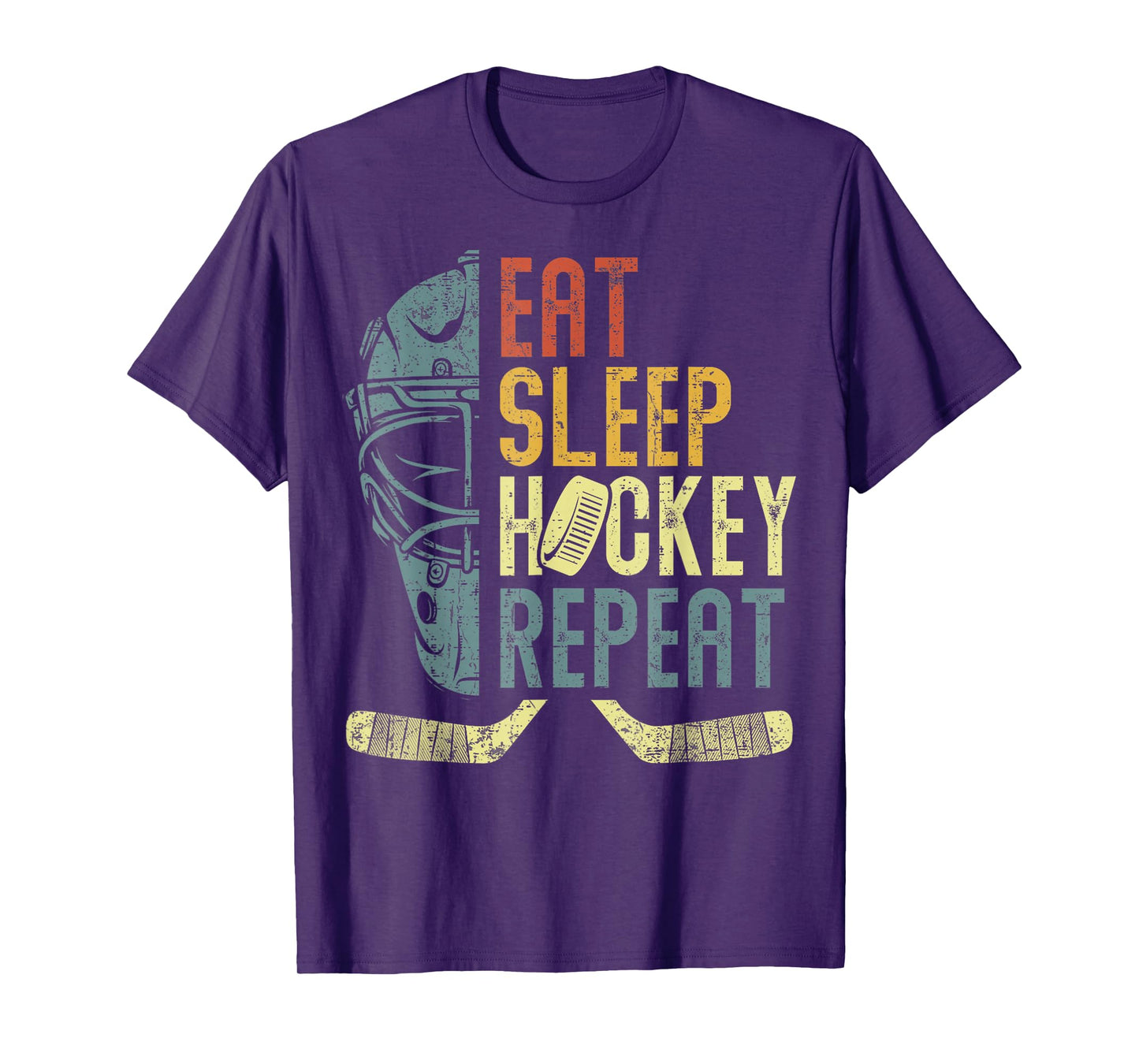 Eat Sleep Hockey Repeat Kids Adult Ice Hockey Retro Vintage T-Shirt
