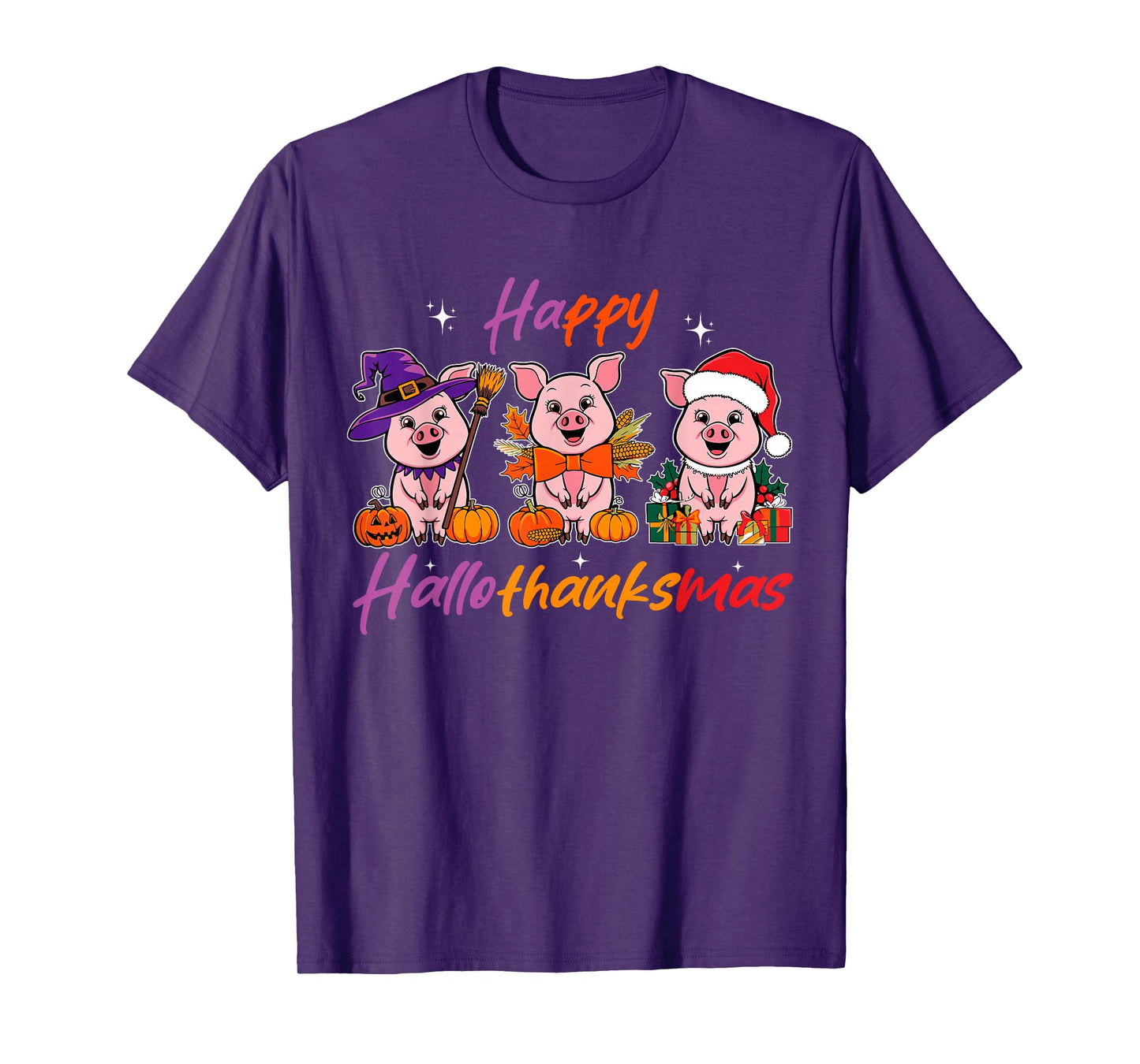 Pig Christmas Halloween Costume Happy Hallothanksmas Funny T-Shirt