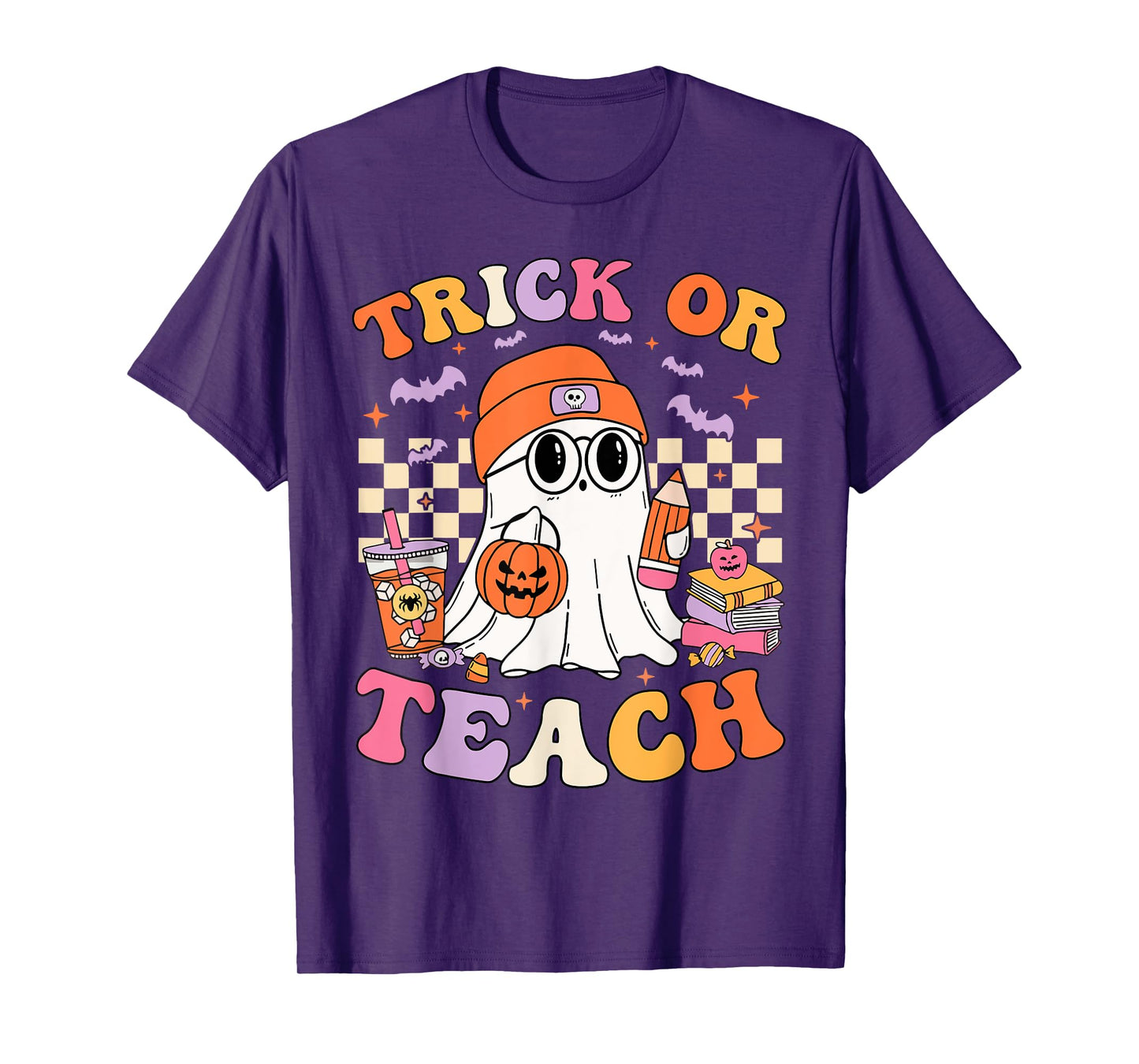 Teacher Halloween Trick Or Teach Cute Ghost Coffee Pumpkins T-Shirt