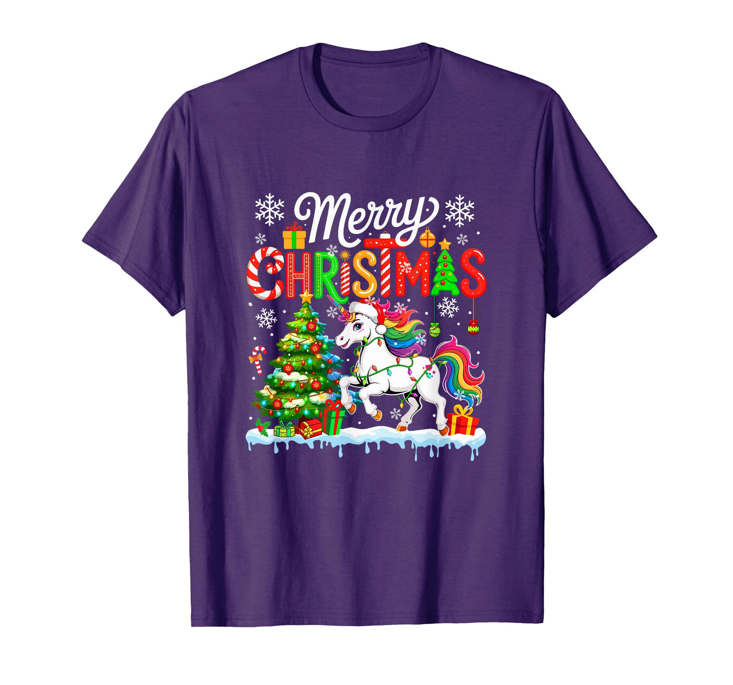 Merry Christmas Santa Unicorn Colorful Costume Kids Toddler T-Shirt
