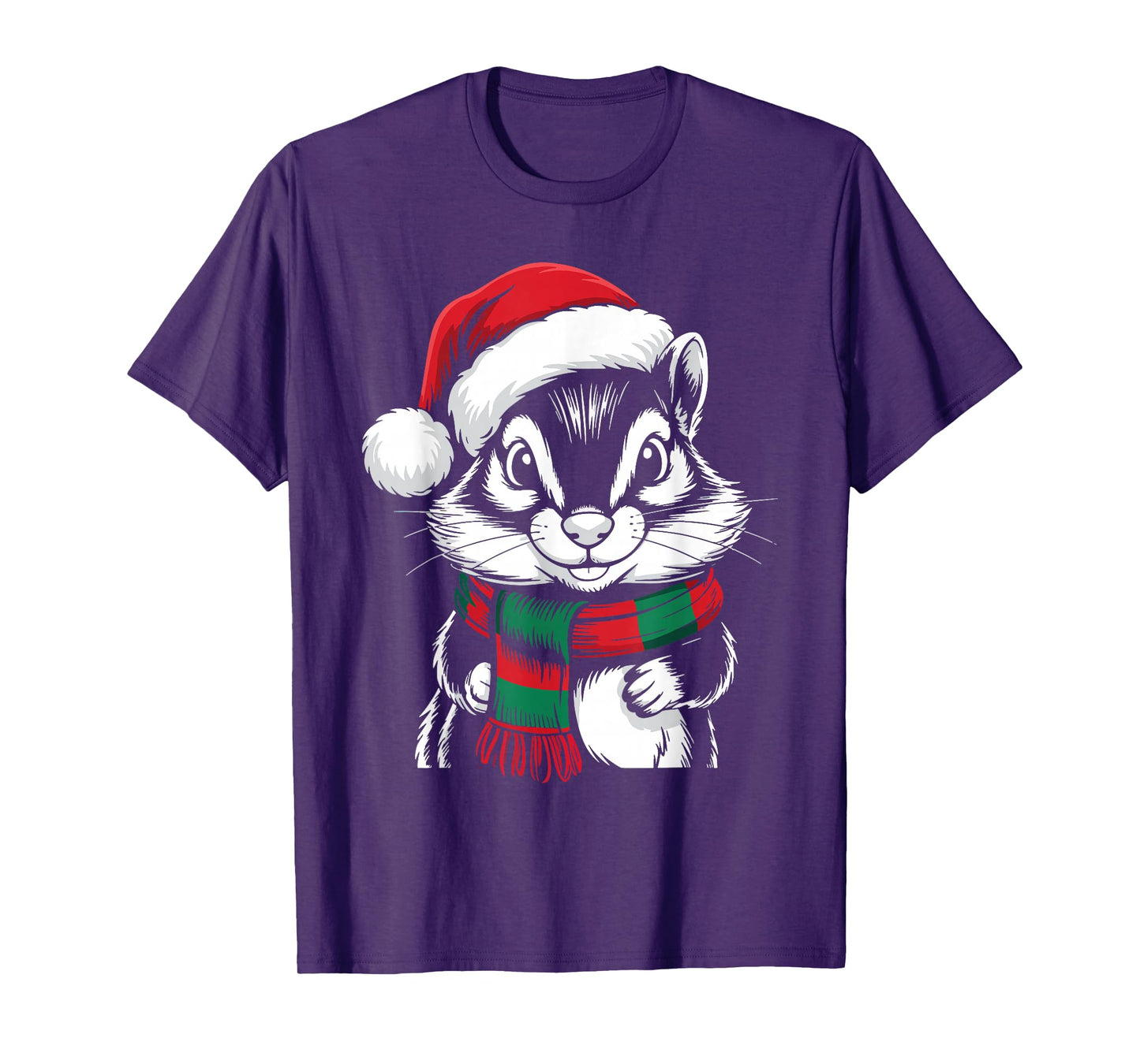 Chipmunk Xmas Santa Hat Scarf Christmas Costume T-Shirt