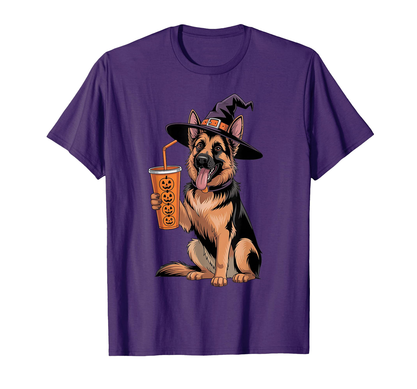 German Shepherd Witch Dog Funny Halloween Pumpkin Drink Tee T-Shirt