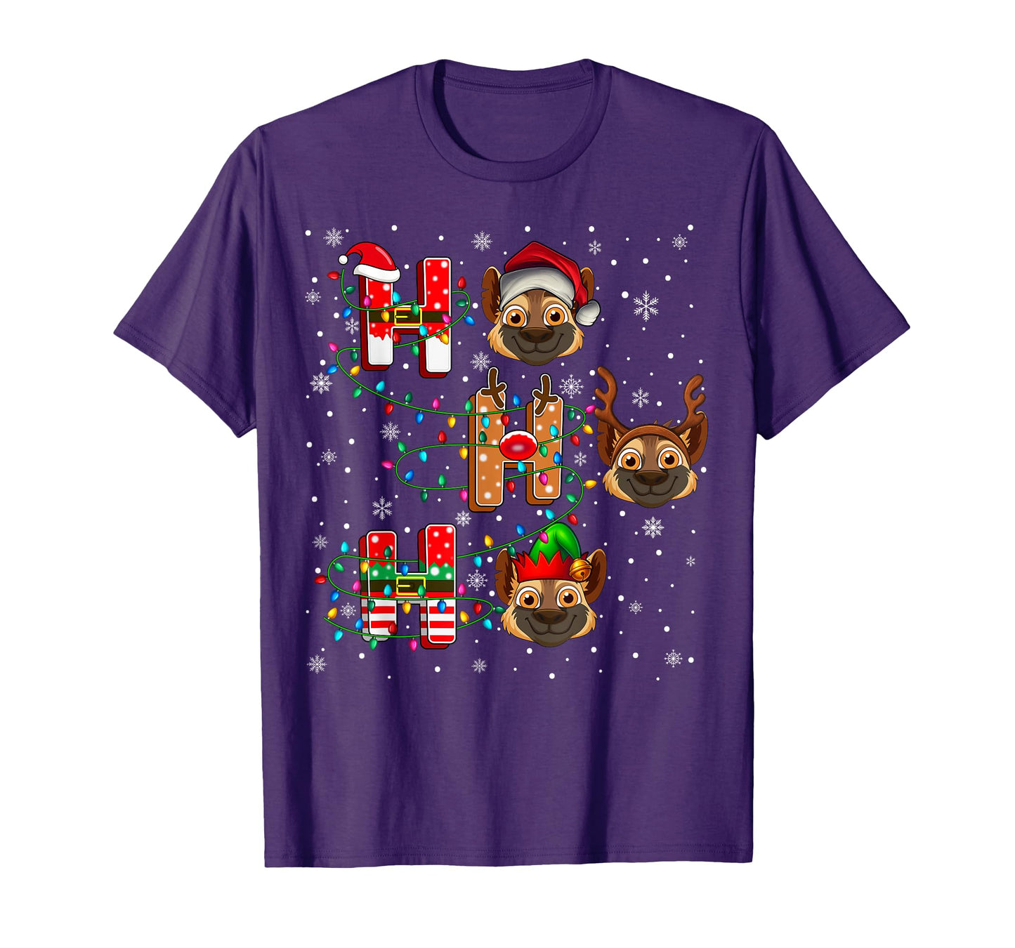 Ho Ho Ho Santa Reindeer Hat Elf Hyena Animal Christmas T-Shirt