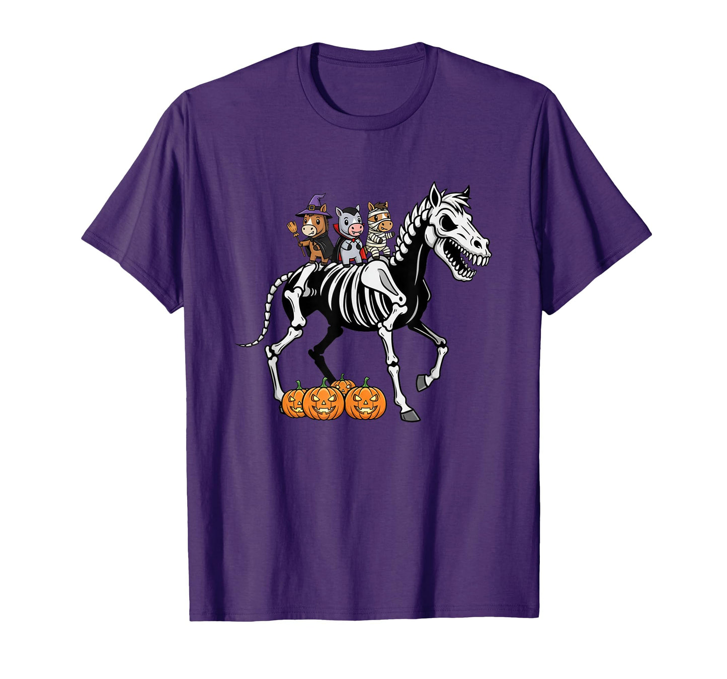 Funny Horse Skeleton Mummy Witch Halloween Kids Mens Womens T-Shirt