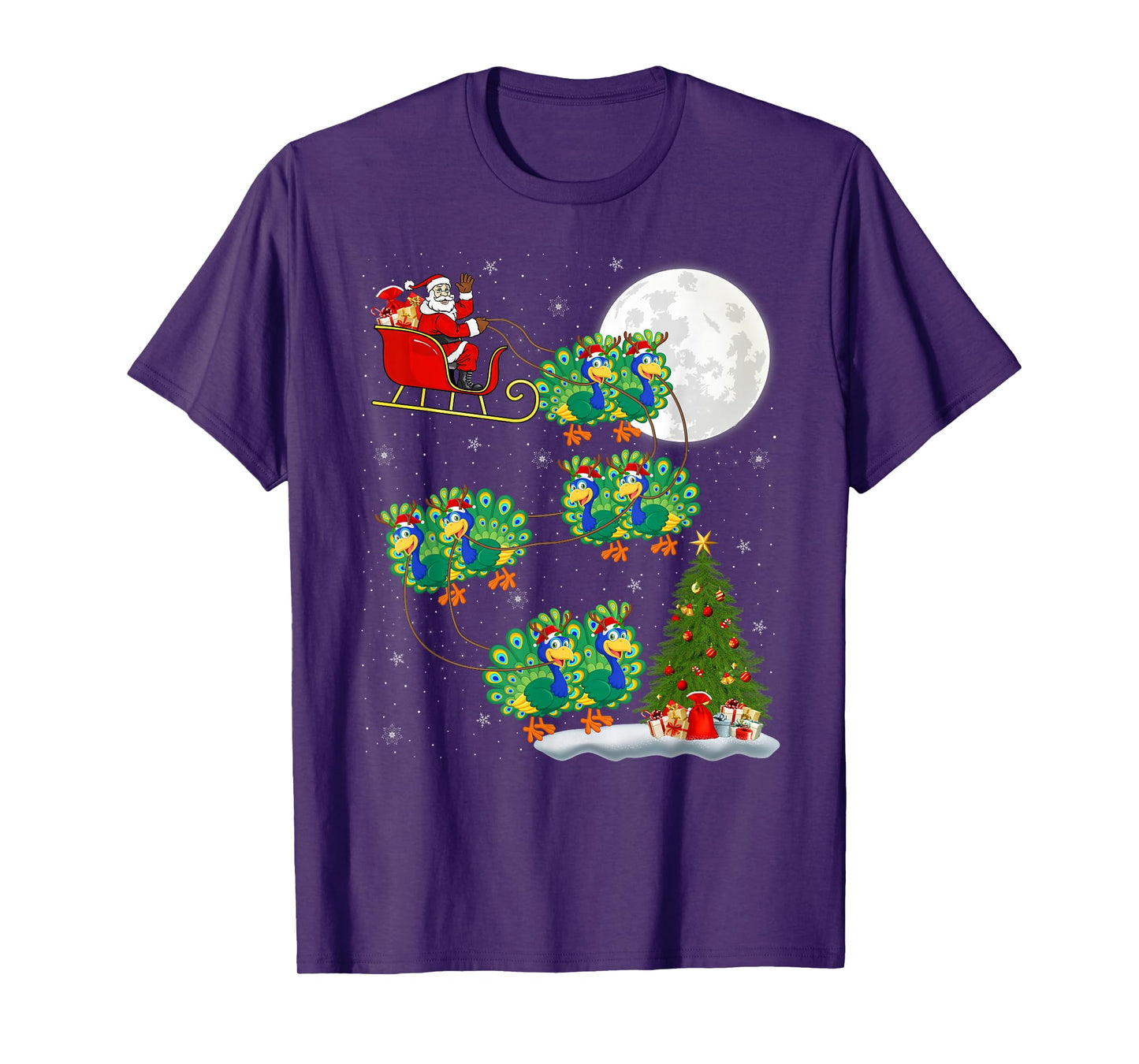 Peacock Santa Sleigh Flying Funny Magical Christmas T-Shirt