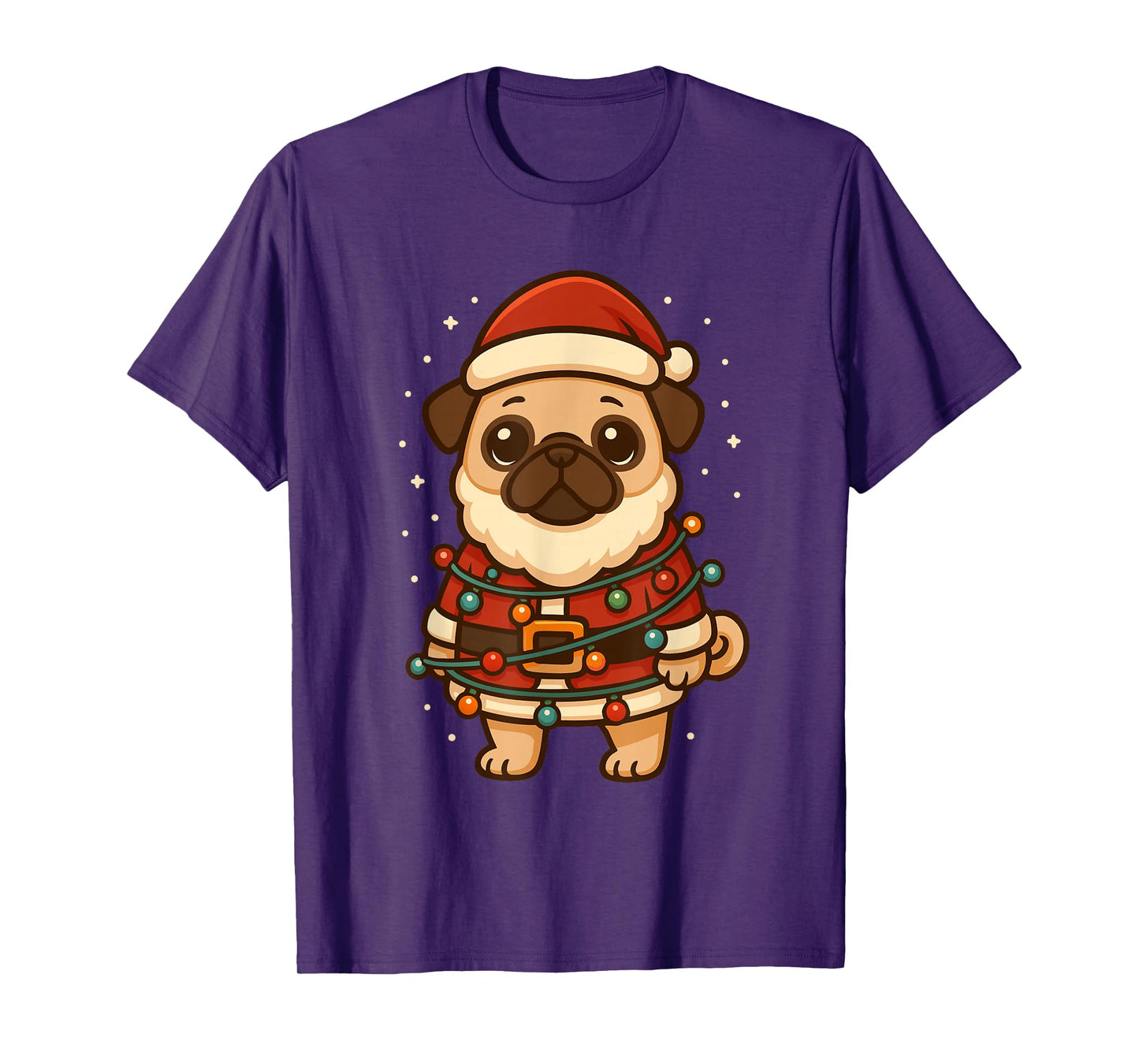 Funny Santa Pug Wrapped in Christmas Lights T-Shirt