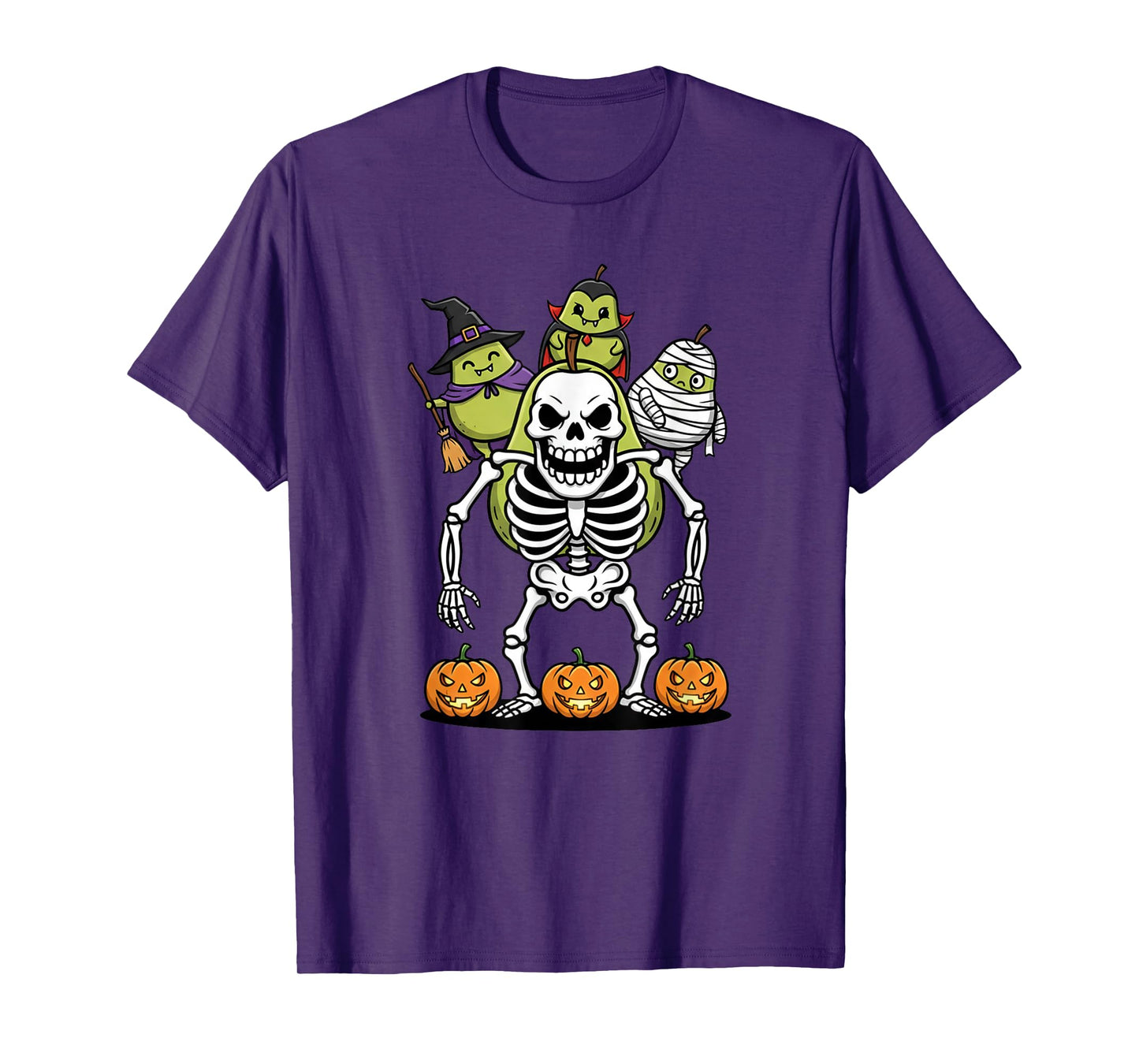 Funny Pear Skeleton Mummy Witch Halloween Kids Mens Womens T-Shirt