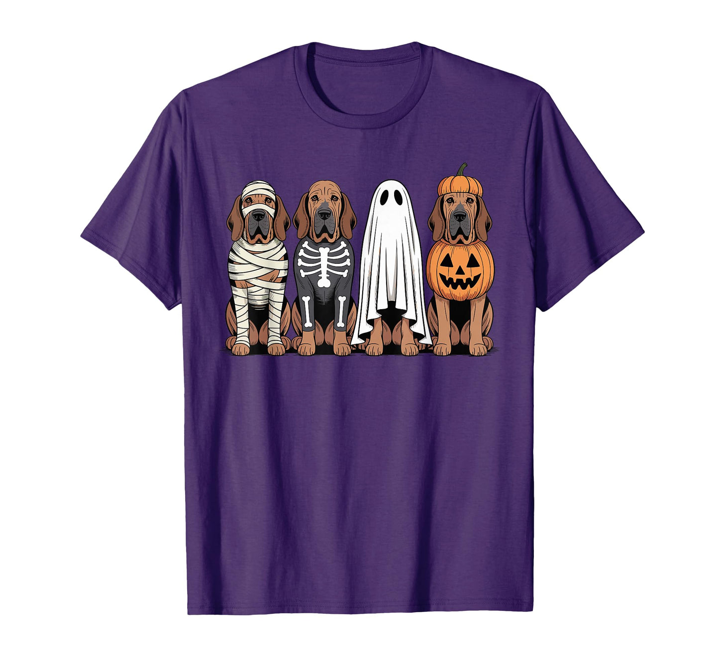 Spooky Ghost Bloodhound Pumpkin Halloween Dog Skeleton T-Shirt