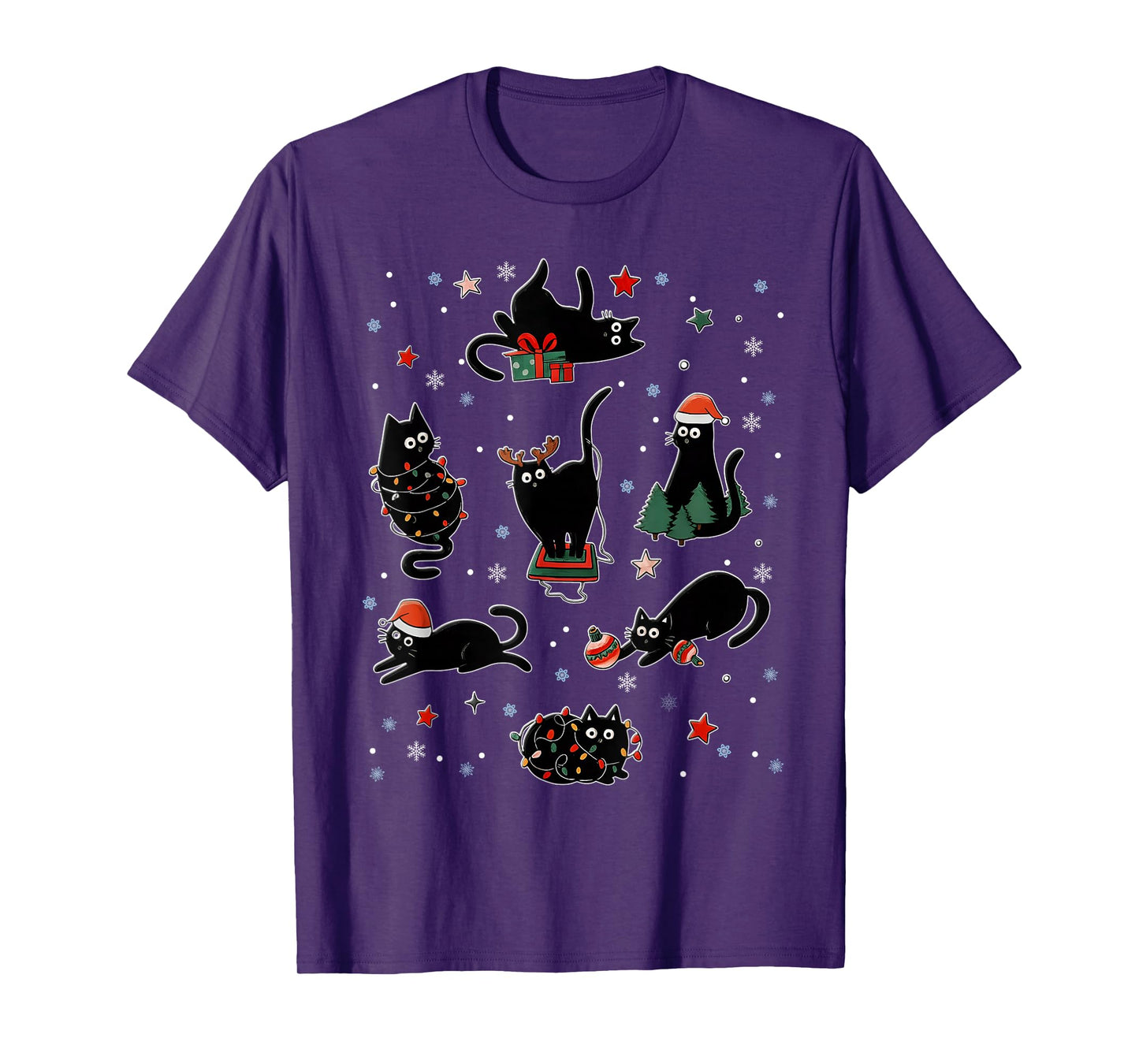 Cute Black Cat Reindeer Christmas Xmas Shirts Women T-Shirt