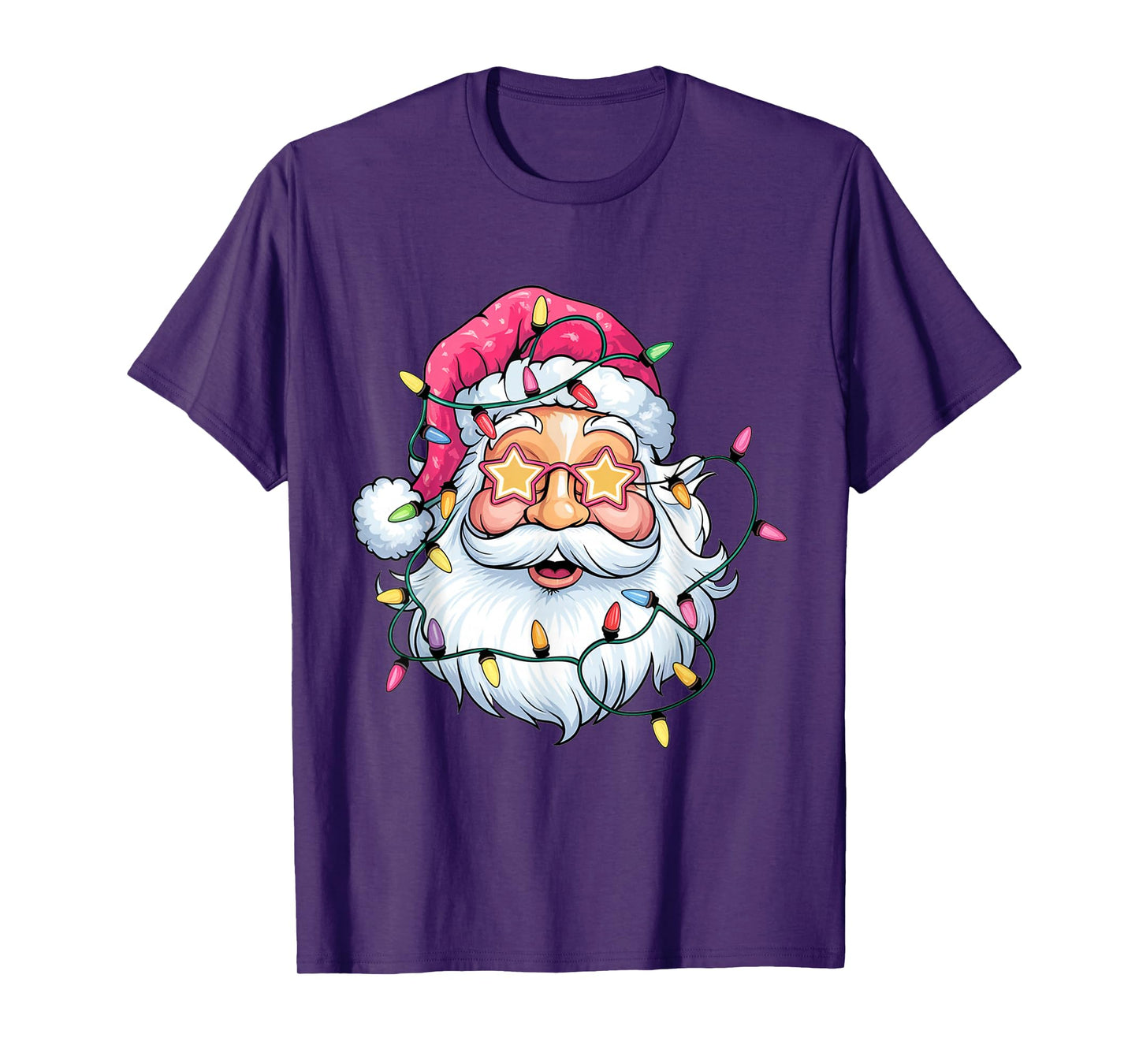 Cute Pink Santa Claus Lights Funny Christmas Holiday Xmas T-Shirt