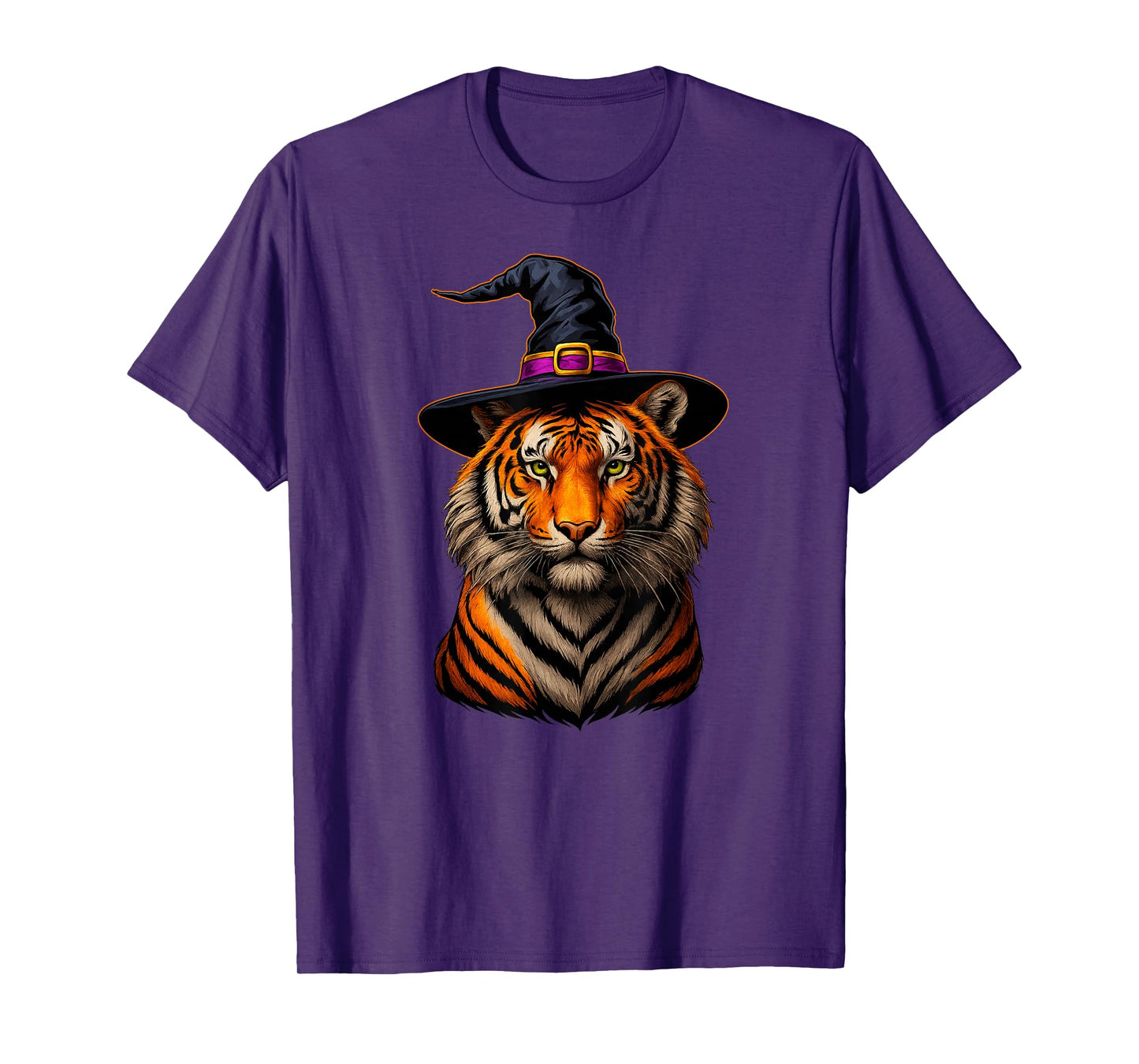Tigers Halloween Costume Wearing Witch Hat Sports Spirit T-Shirt