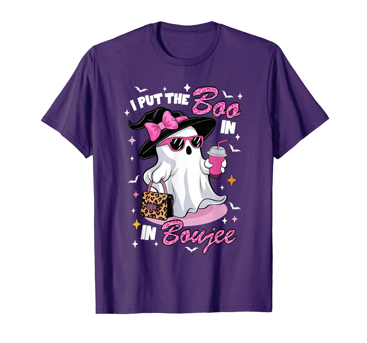 Pink Coquette Leopard Ghost Coffee Halloween Boujee Ghost T-Shirt