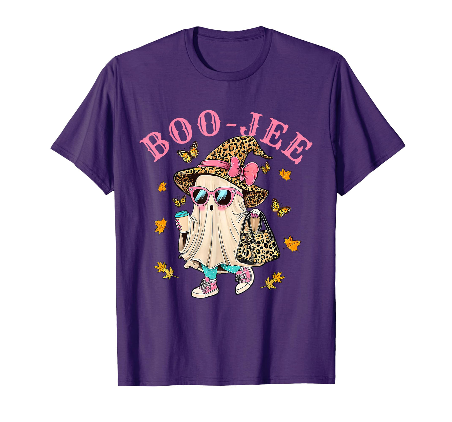 Coquette Leopard Ghost Coffee Boo-JEE Halloween Boujee Fall T-Shirt