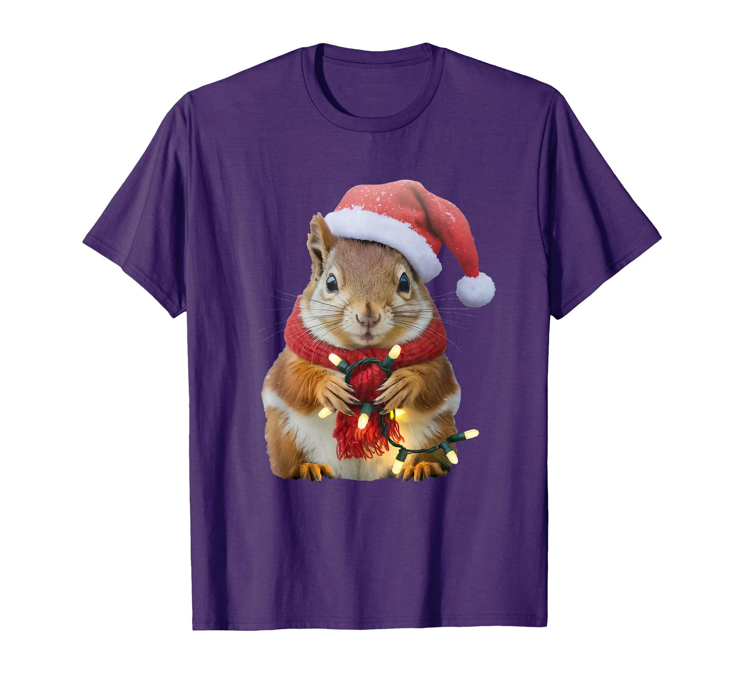 Funny Christmas Squirrel Lights Cute Squirrel Xmas Santa Hat T-Shirt