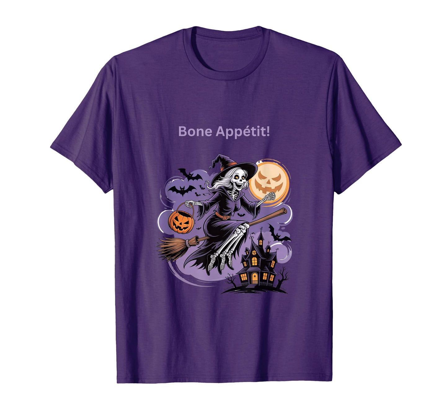 Flying Halloween Witch Skeleton Vintage Bone Appétit T-Shirt