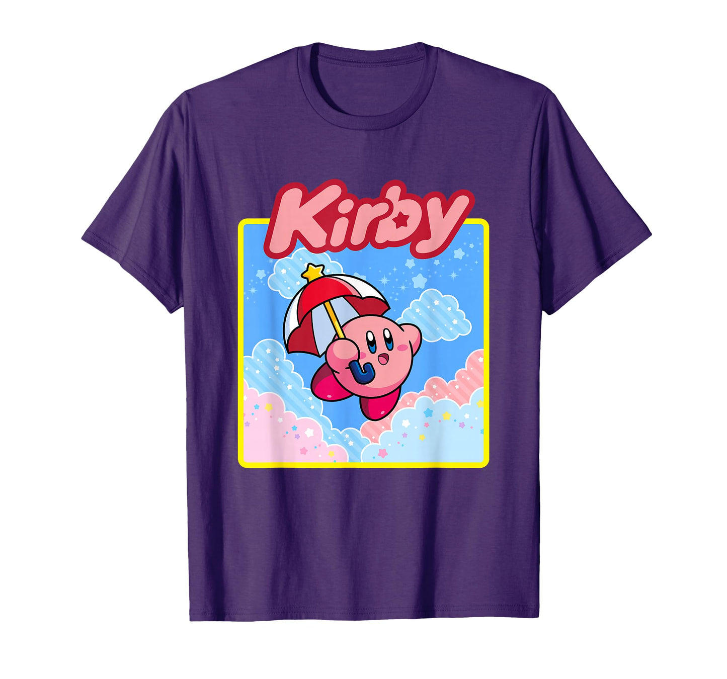 Kirby Pastel Pink & Blue Cloudy Big Character Portrait T-Shirt