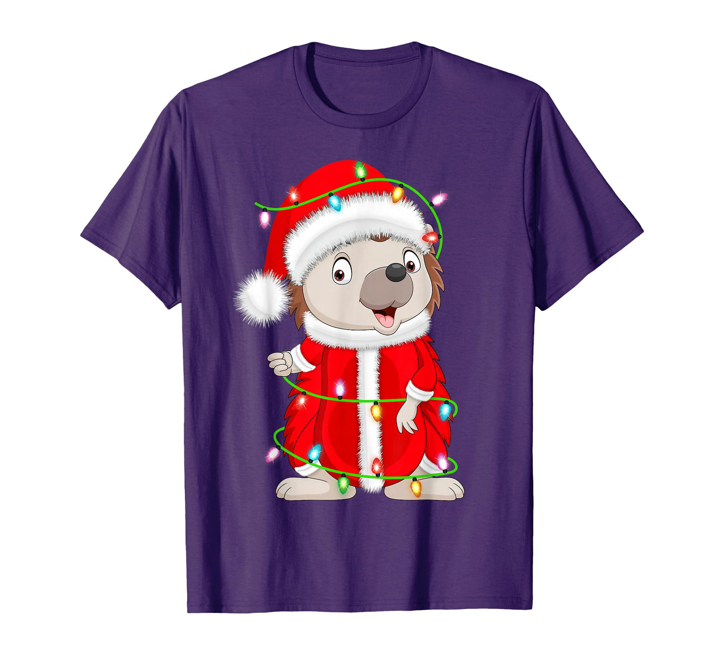 Hedgehog Christmas Lights Santa Costume Cute Animal Xmas T-Shirt