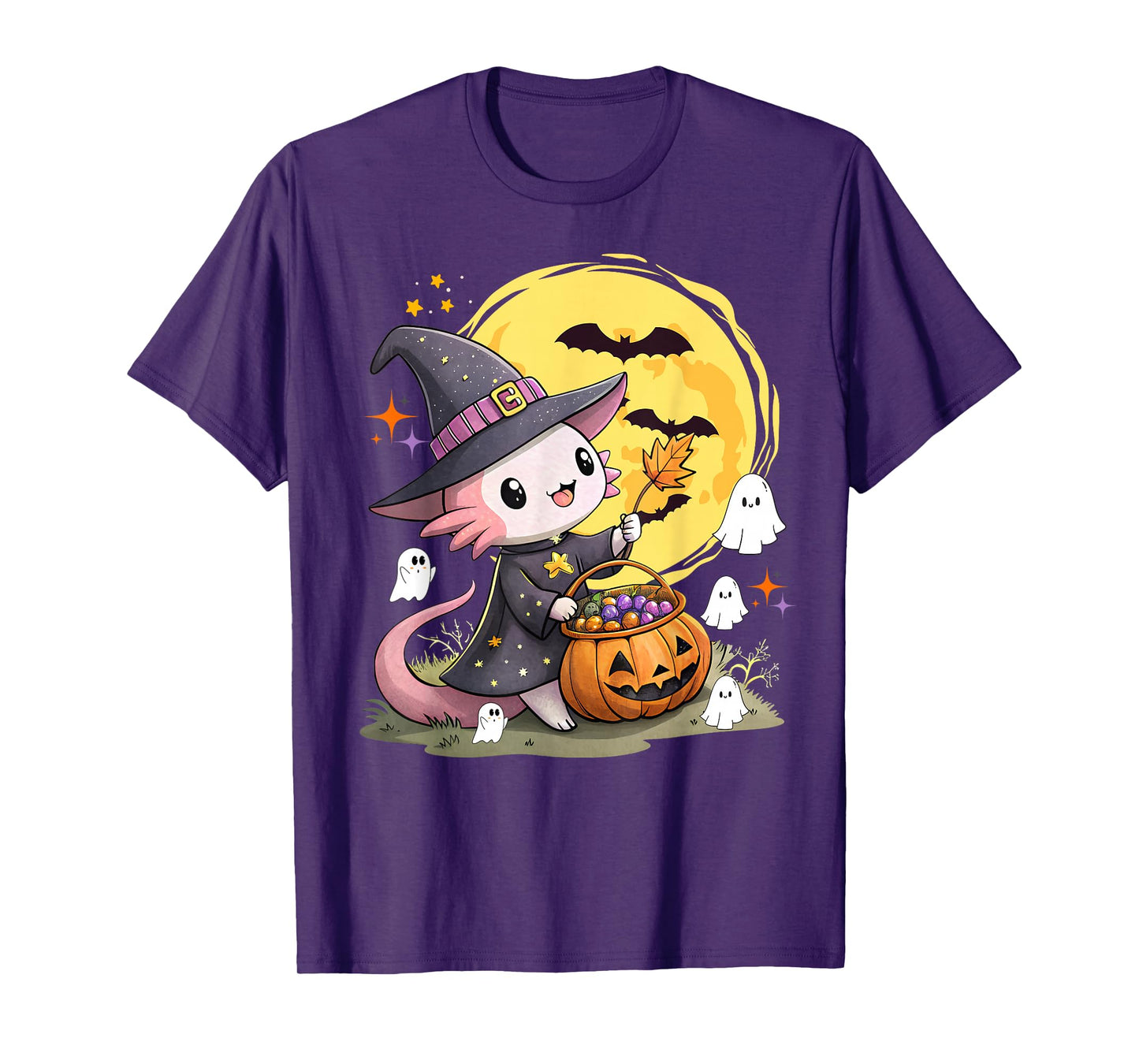 Cute Halloween Axolotl Witch Hat Pumpkin T-Shirt