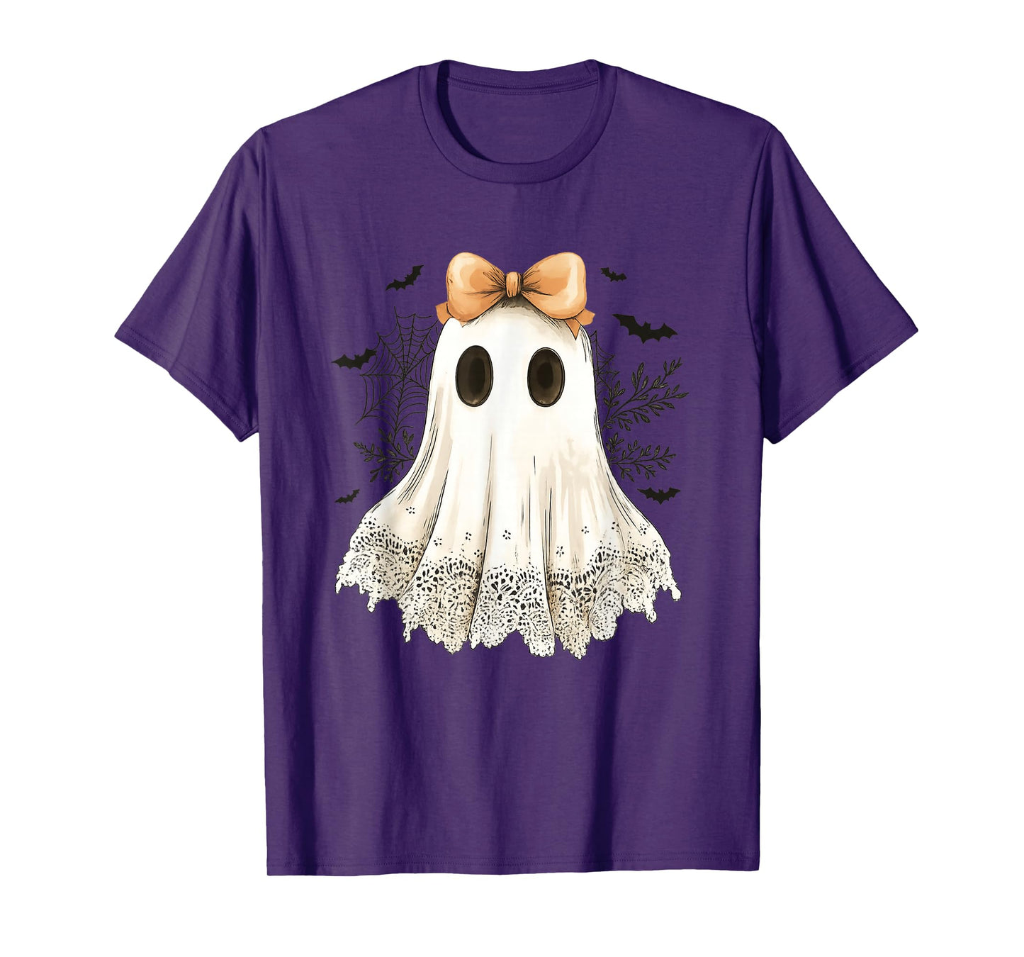 Cute Halloween Ghost With Bow Lace Spooky Style T-Shirt