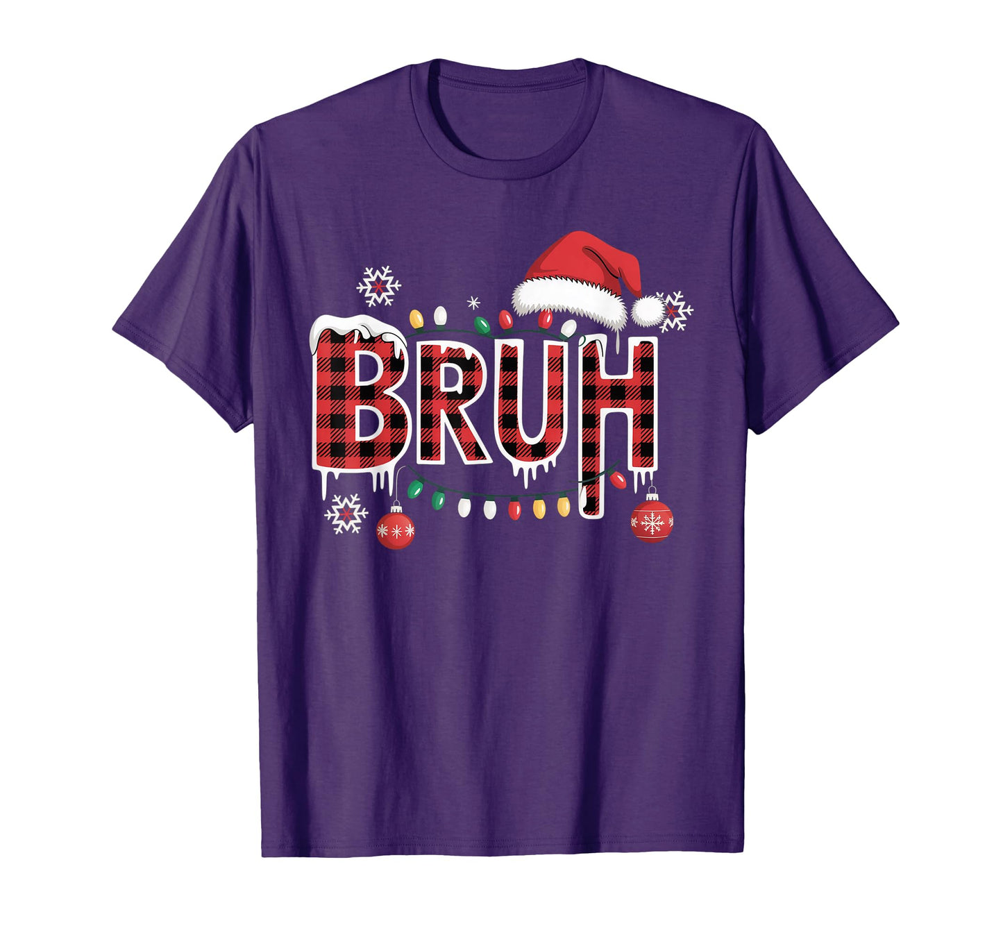 Bruh Funny Christmas Red Plaid Teens Boys Kids Xmas Pajamas T-Shirt