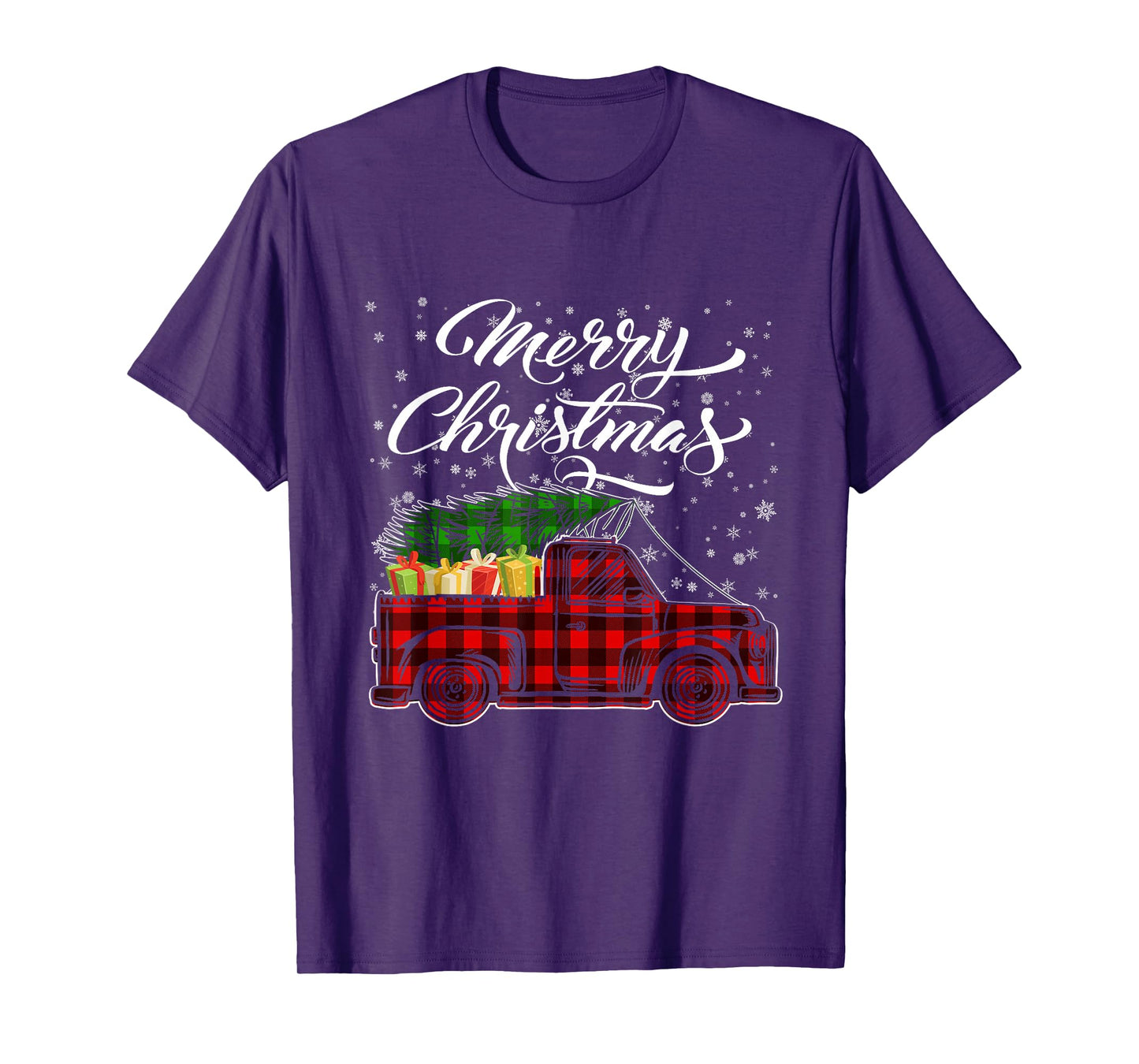 Christmas Tree on Car Merry Xmas Tree Buffalo Plaid Red T-Shirt