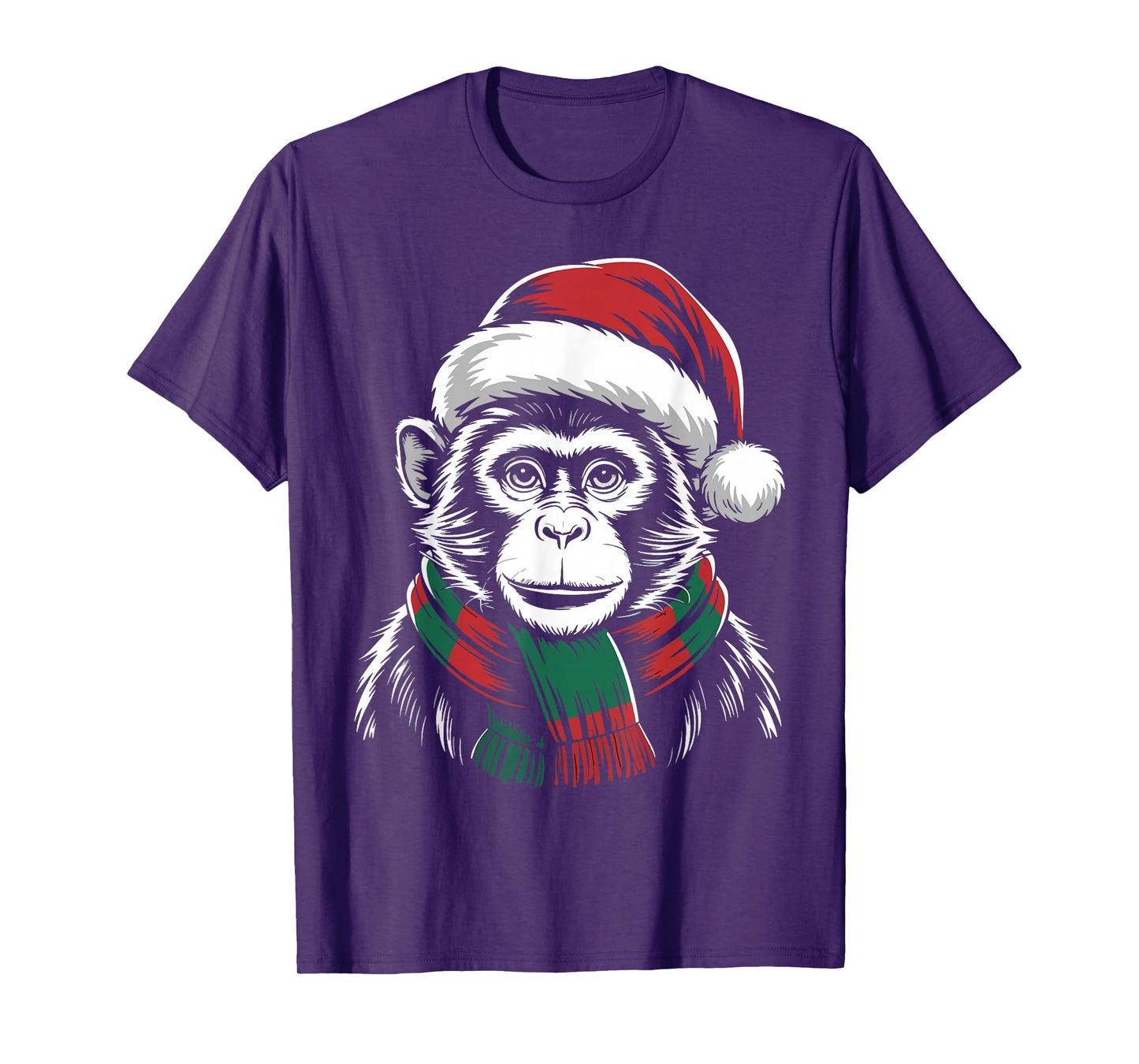 Monkey Xmas Santa Hat Scarf Christmas Costume T-Shirt