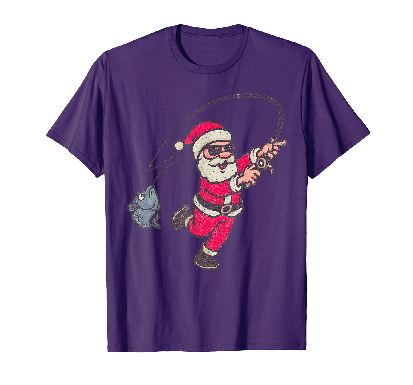 Santa Sasquatch Fishing Christmas Vintage Fish Funny Xmas T-Shirt