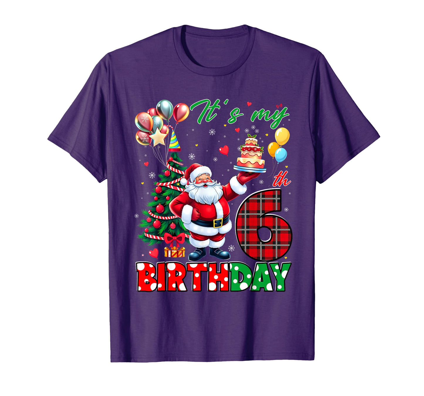 Kids It's My 6th Birthday Cute Santa Christmas 6 Years Old T-Shirt