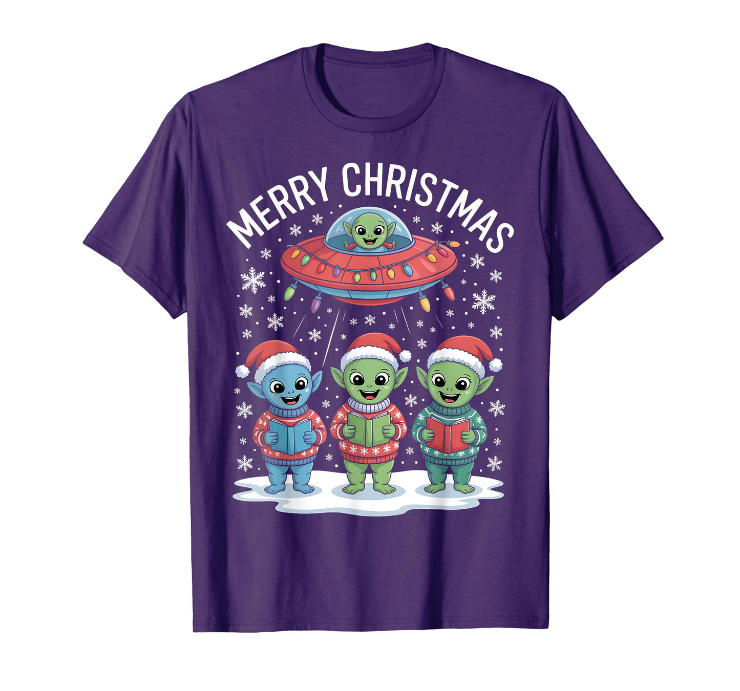 Funny Alien Trio Merry Ugly Christmas Santa Hat Gifts Xmas T-Shirt
